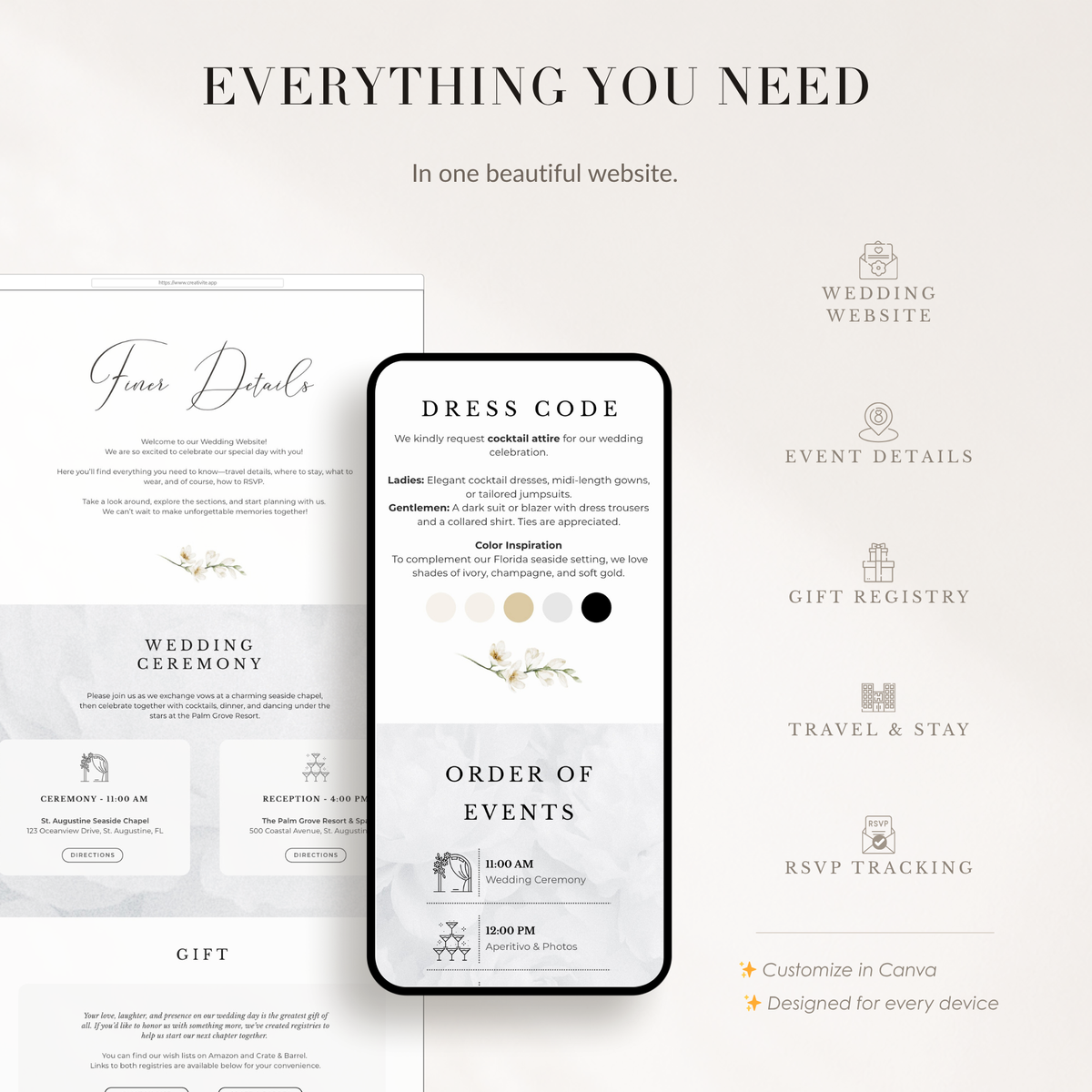 ELLA Modern Wedding Website Template for Canva with RSVP