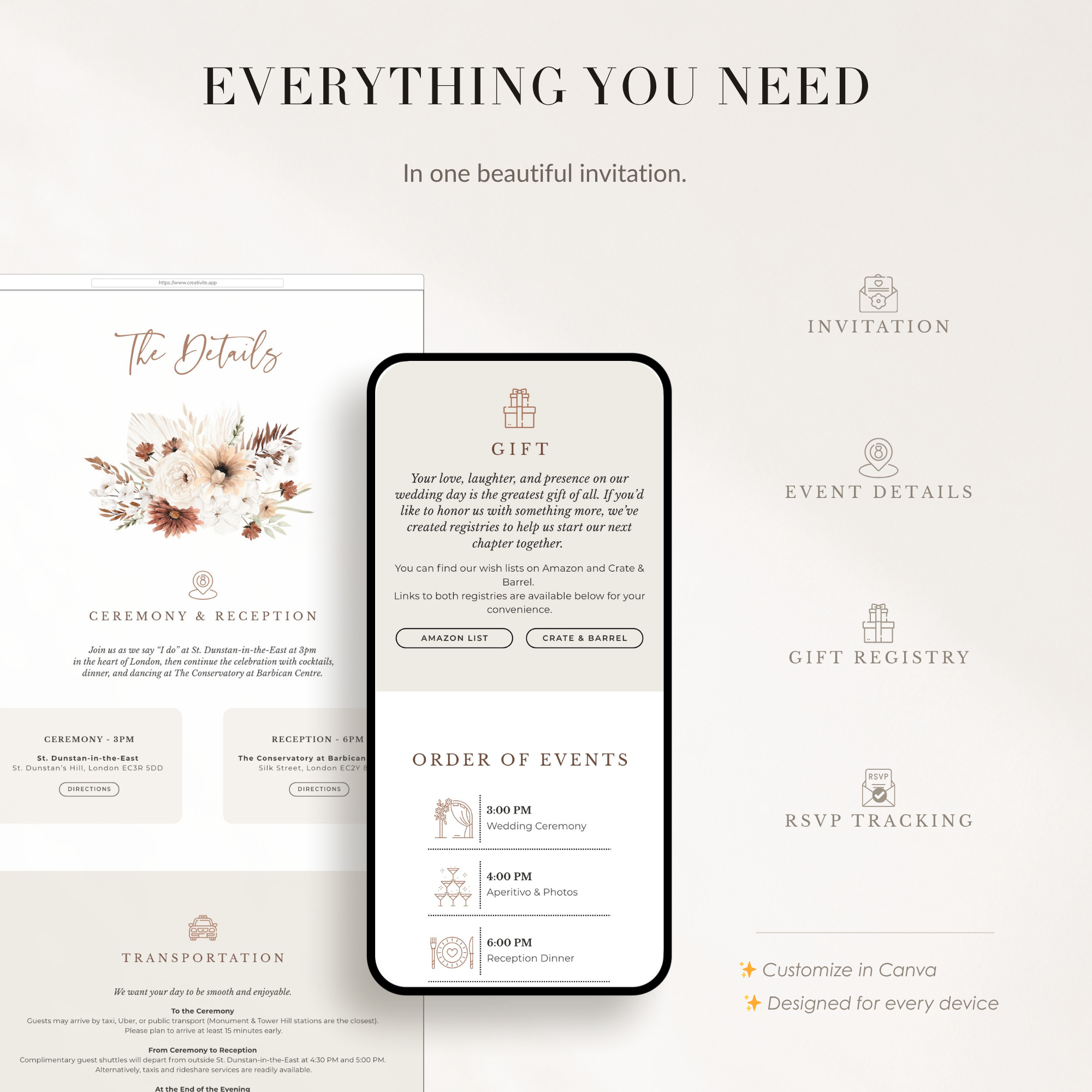 LAUREL Boho Online Digital Wedding Invitation with RSVP