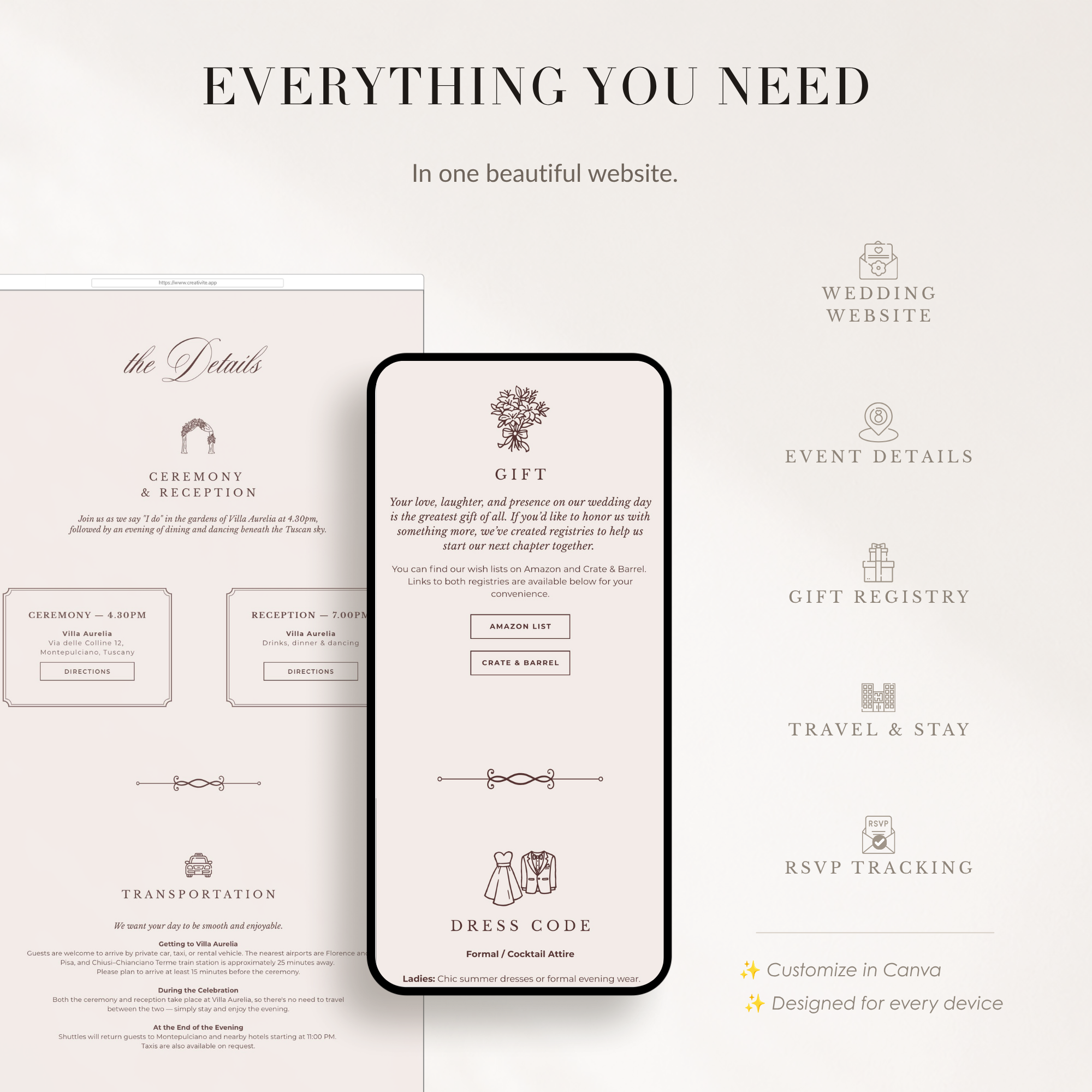 Old Money Wedding Website Template for Canva with RSVP