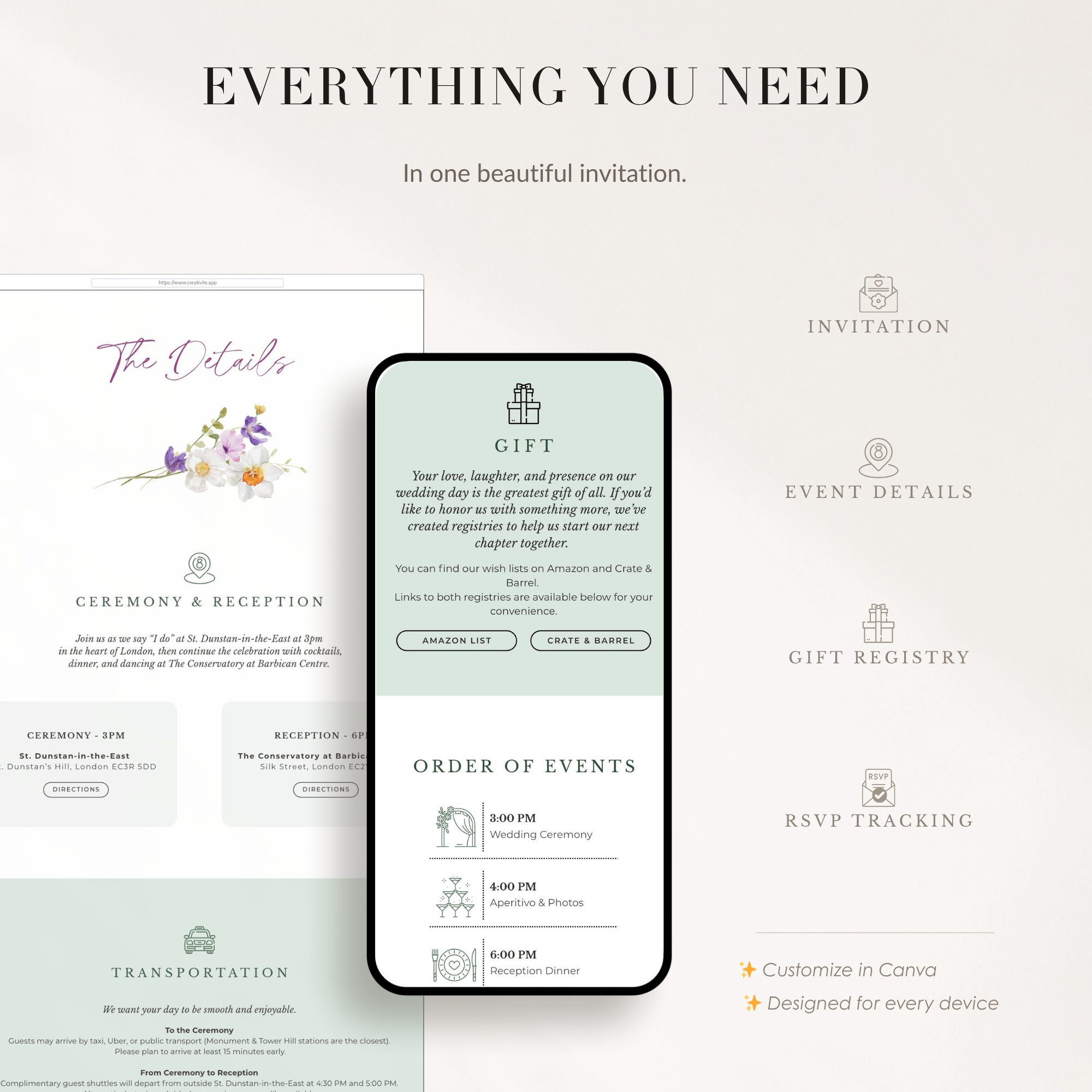 CLOE Wildflowers Online Digital Wedding Invitation with RSVP