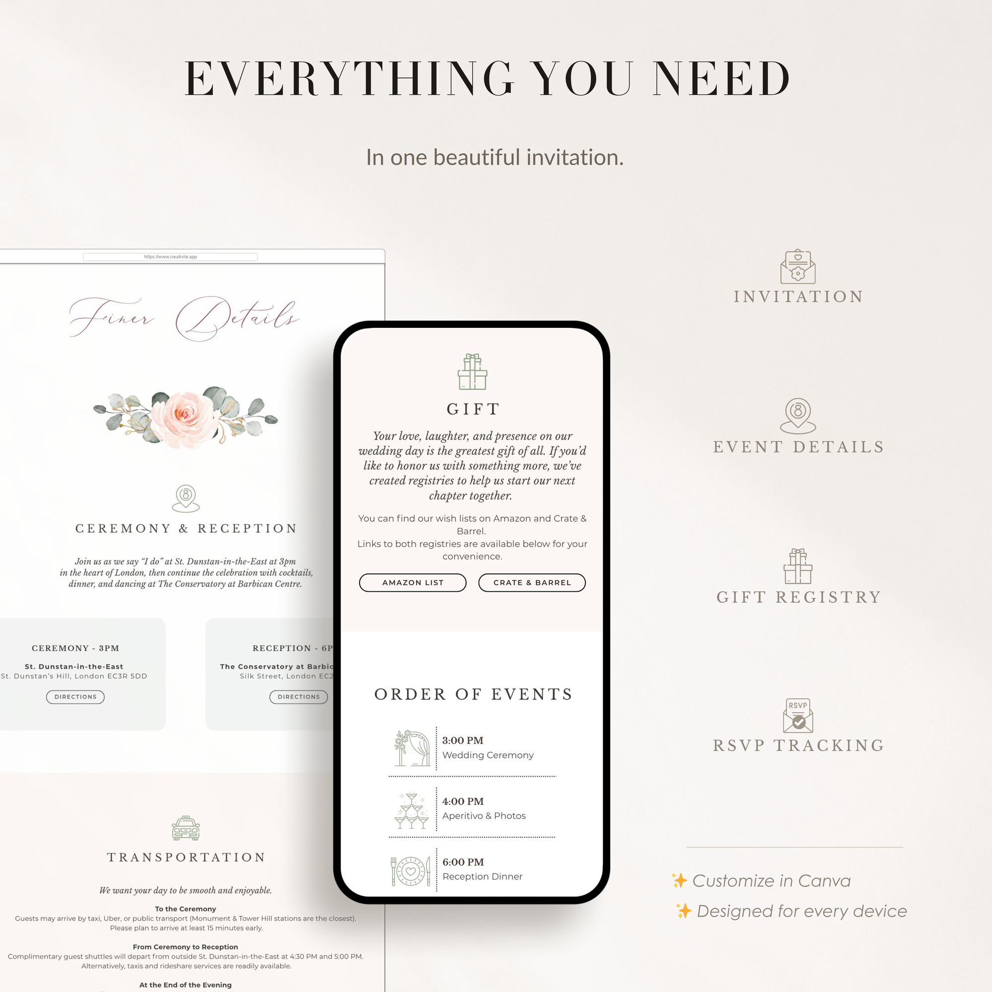 FIORELLA Pink Online Digital Wedding Invitation with RSVP