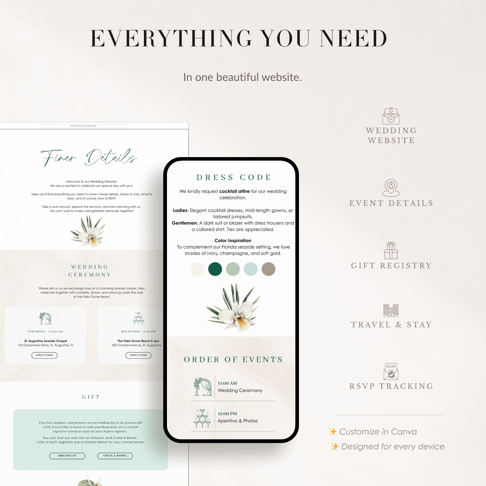 ISLA Tropical Wedding Website Template for Canva with RSVP