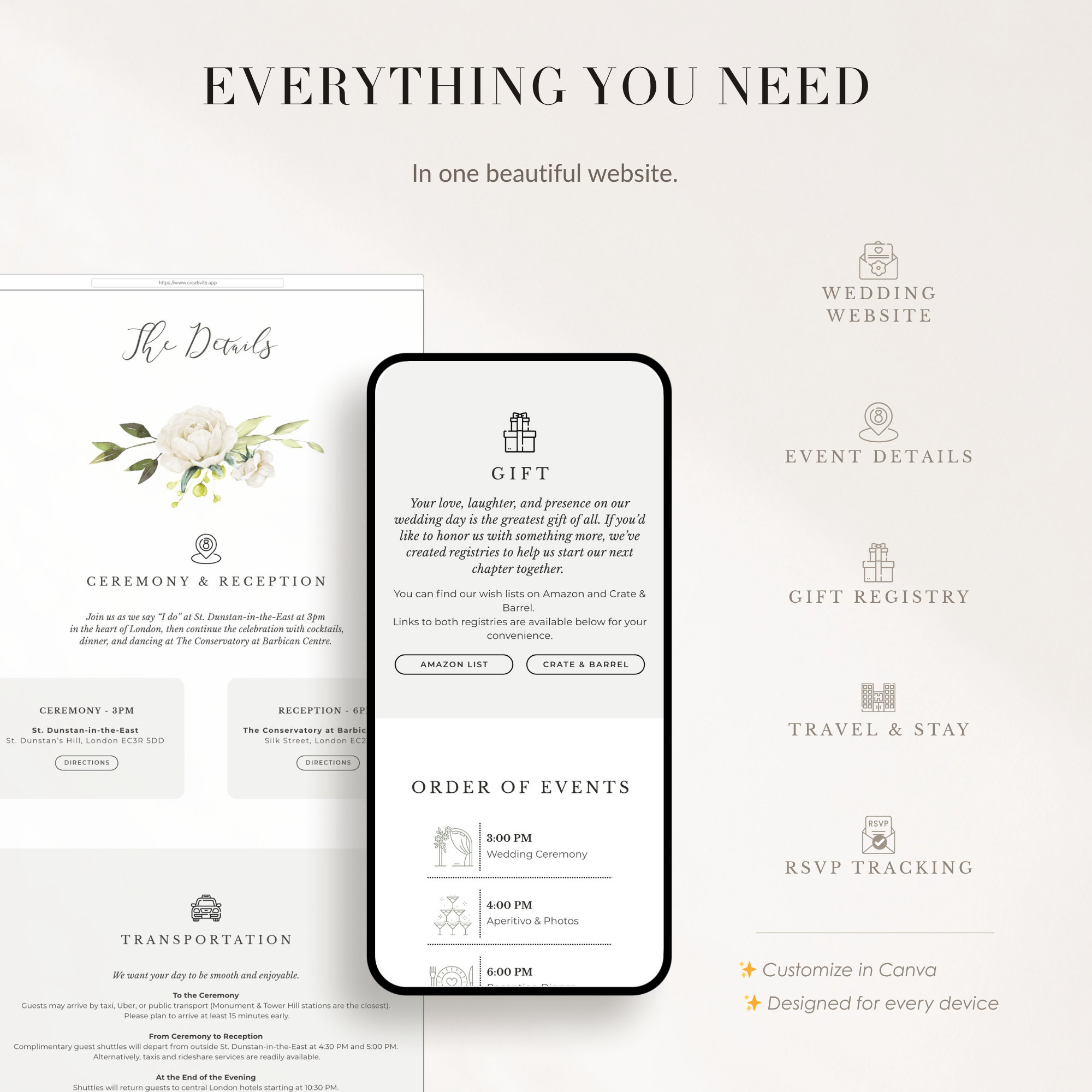 Flora Wedding Website Template for Canva with RSVP