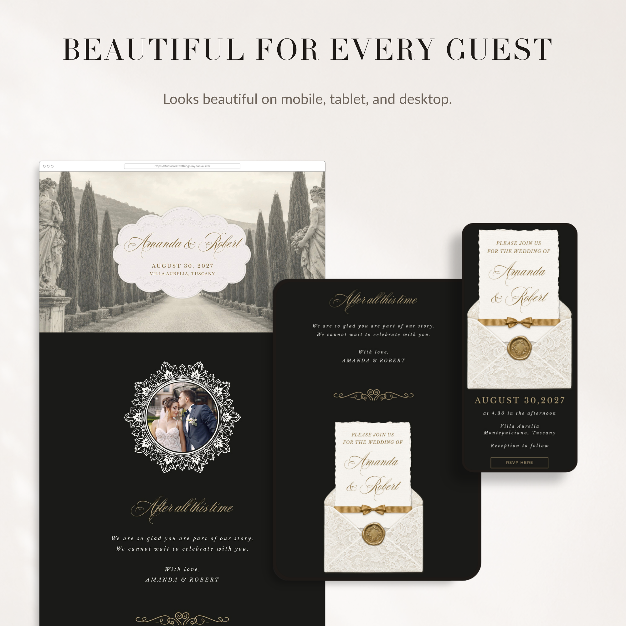 Old Money Wedding Website Template for Canva with RSVP