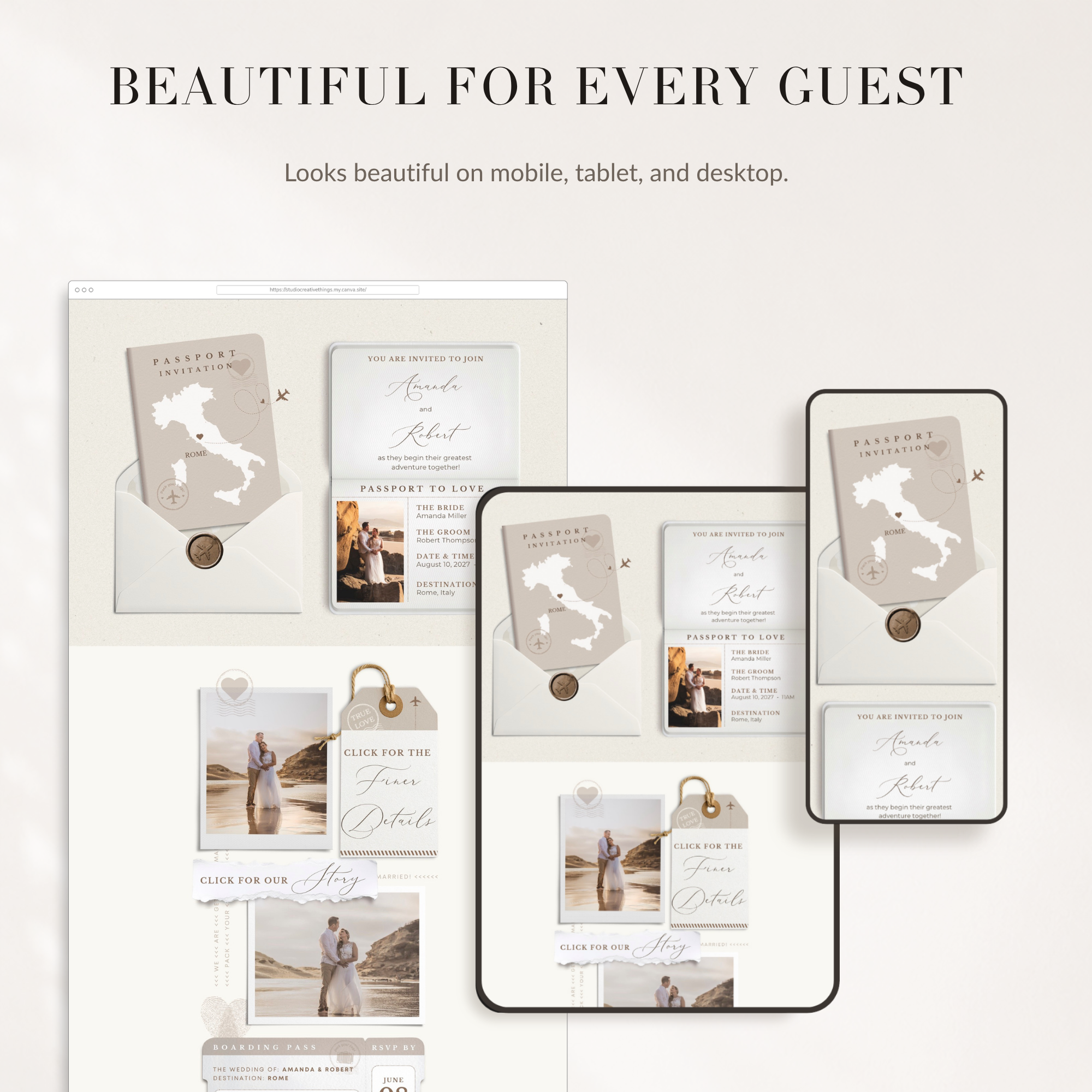 SOFIA Passport-Style Wedding Website Canva Template with RSVP