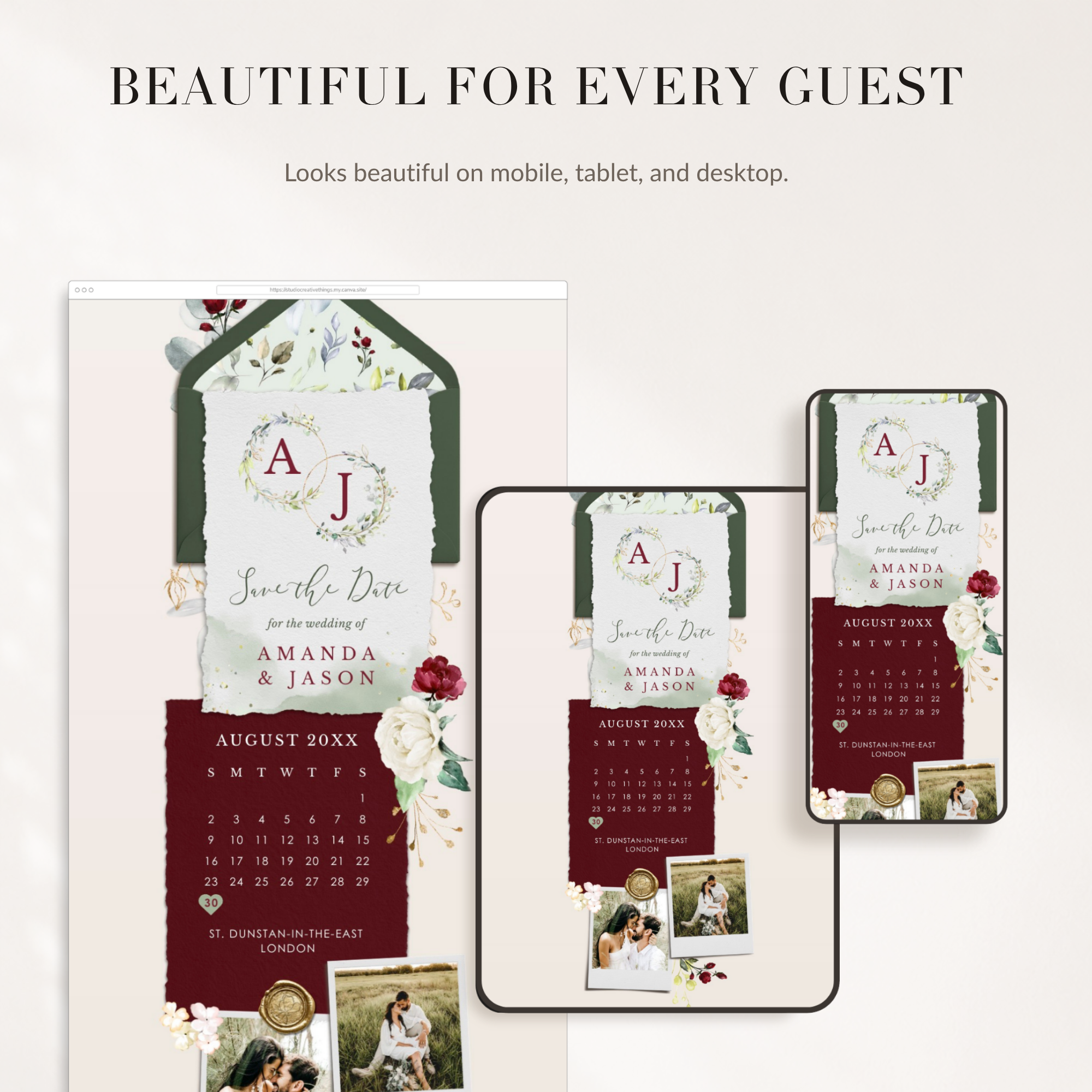 FLORA Online Digital Save the Date - Olive &amp; Burgundy