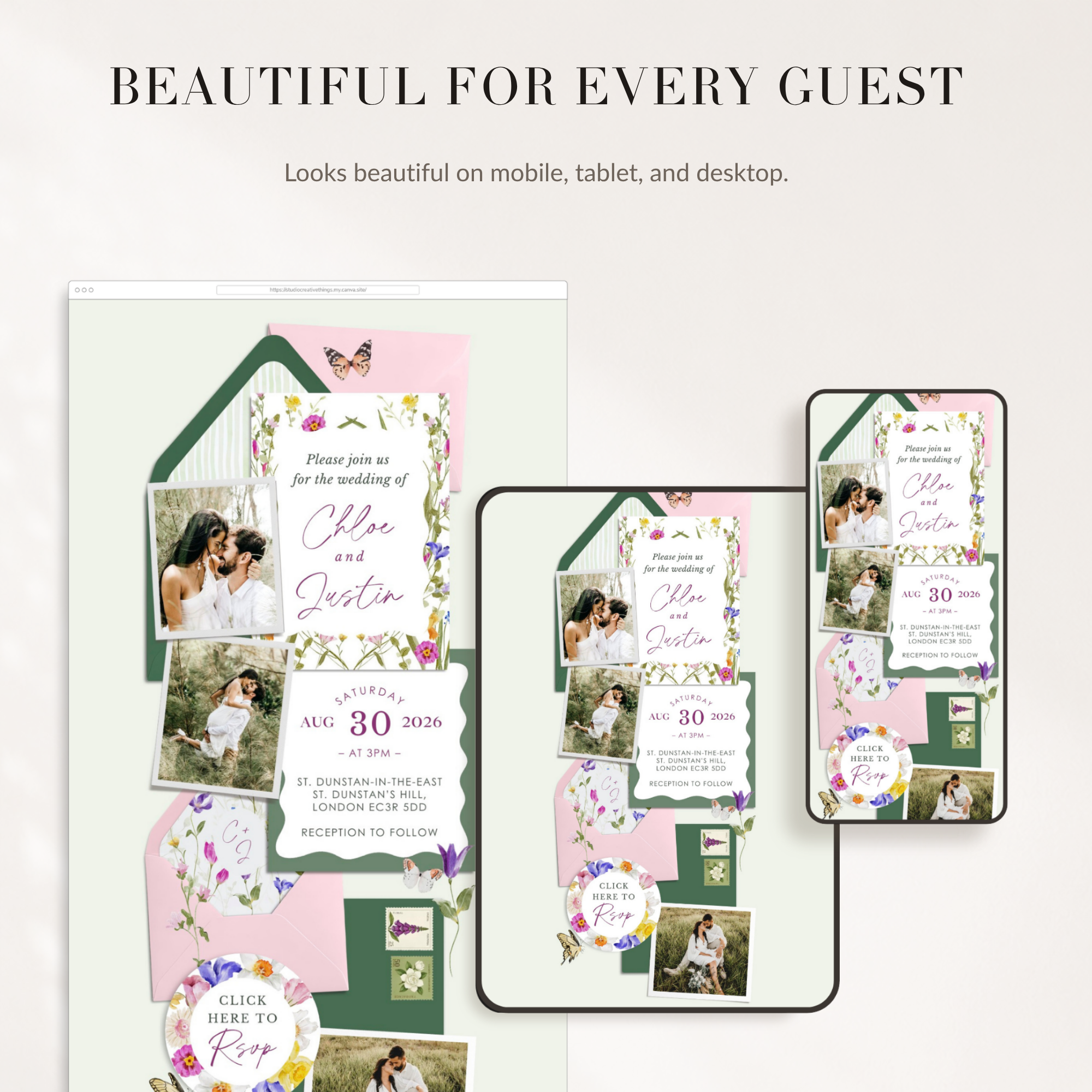 CLOE Wildflowers Online Digital Wedding Invitation with RSVP