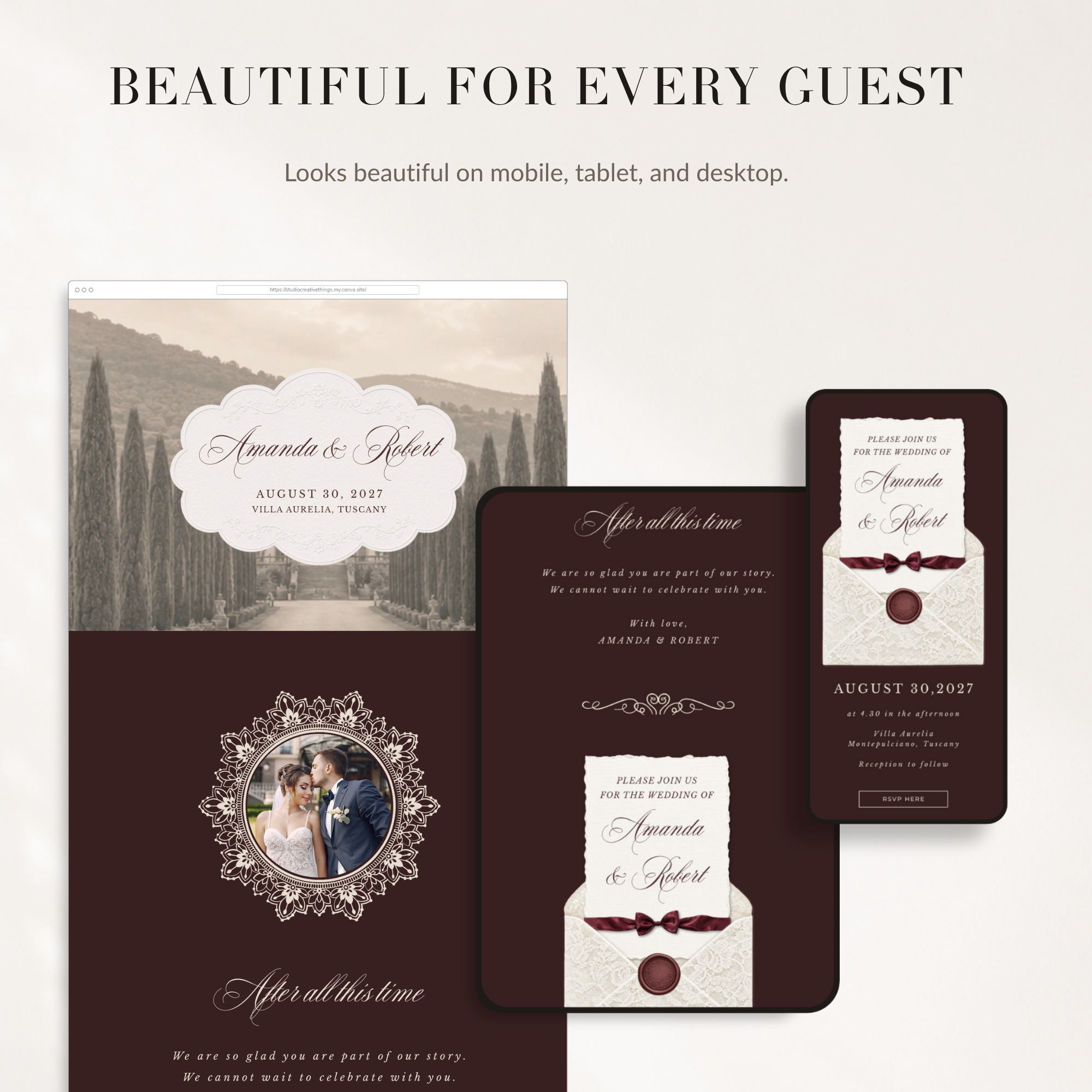 Old Money Wedding Website Template for Canva with RSVP