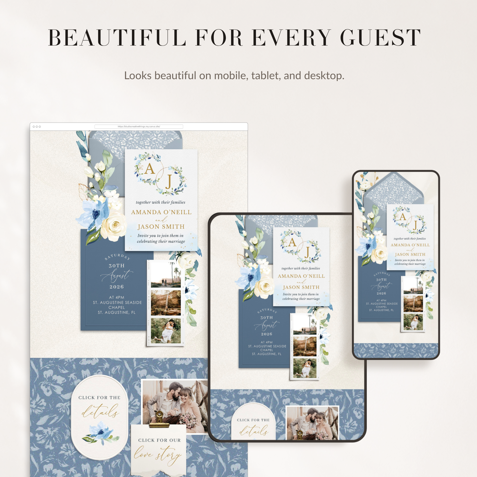 Azzurra Wedding Website Template for Canva with RSVP