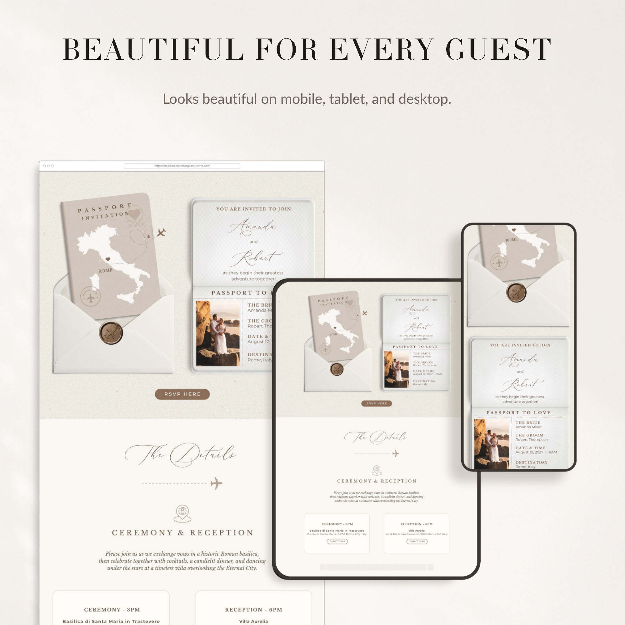 SOFIA Passport Style Online Digital Wedding Invitation with RSVP