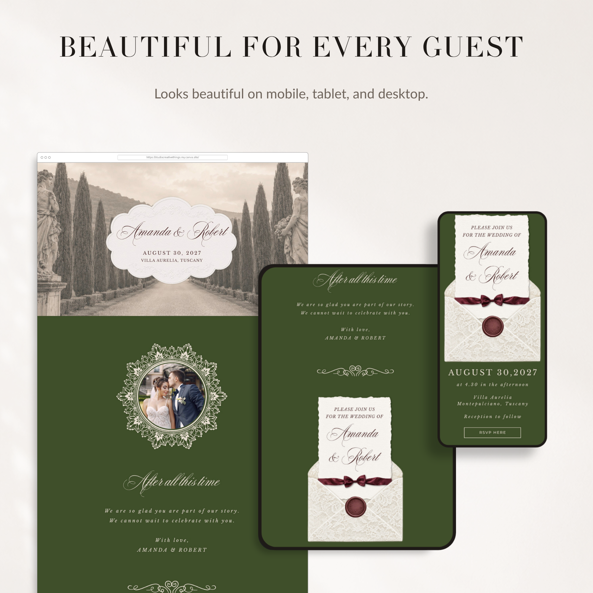 Old Money Wedding Website Template for Canva with RSVP