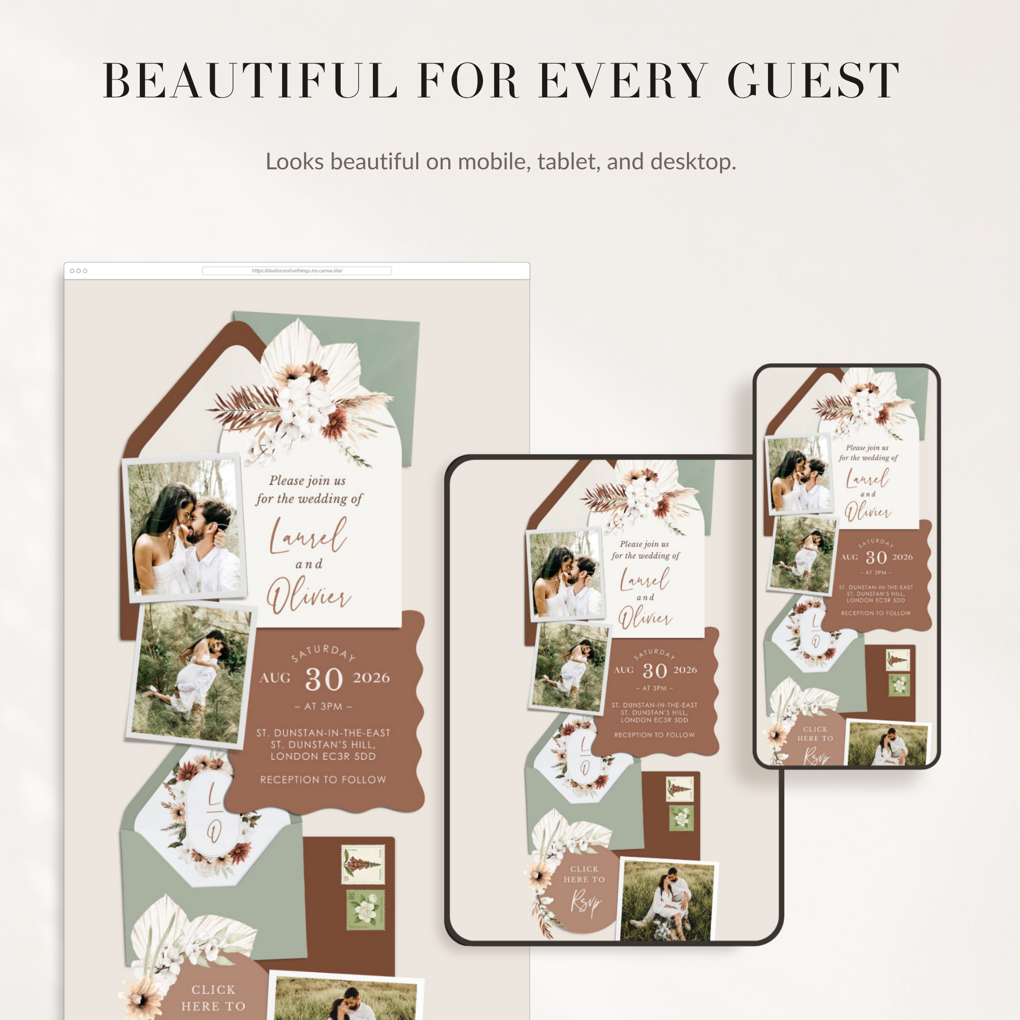 LAUREL Boho Online Digital Wedding Invitation with RSVP