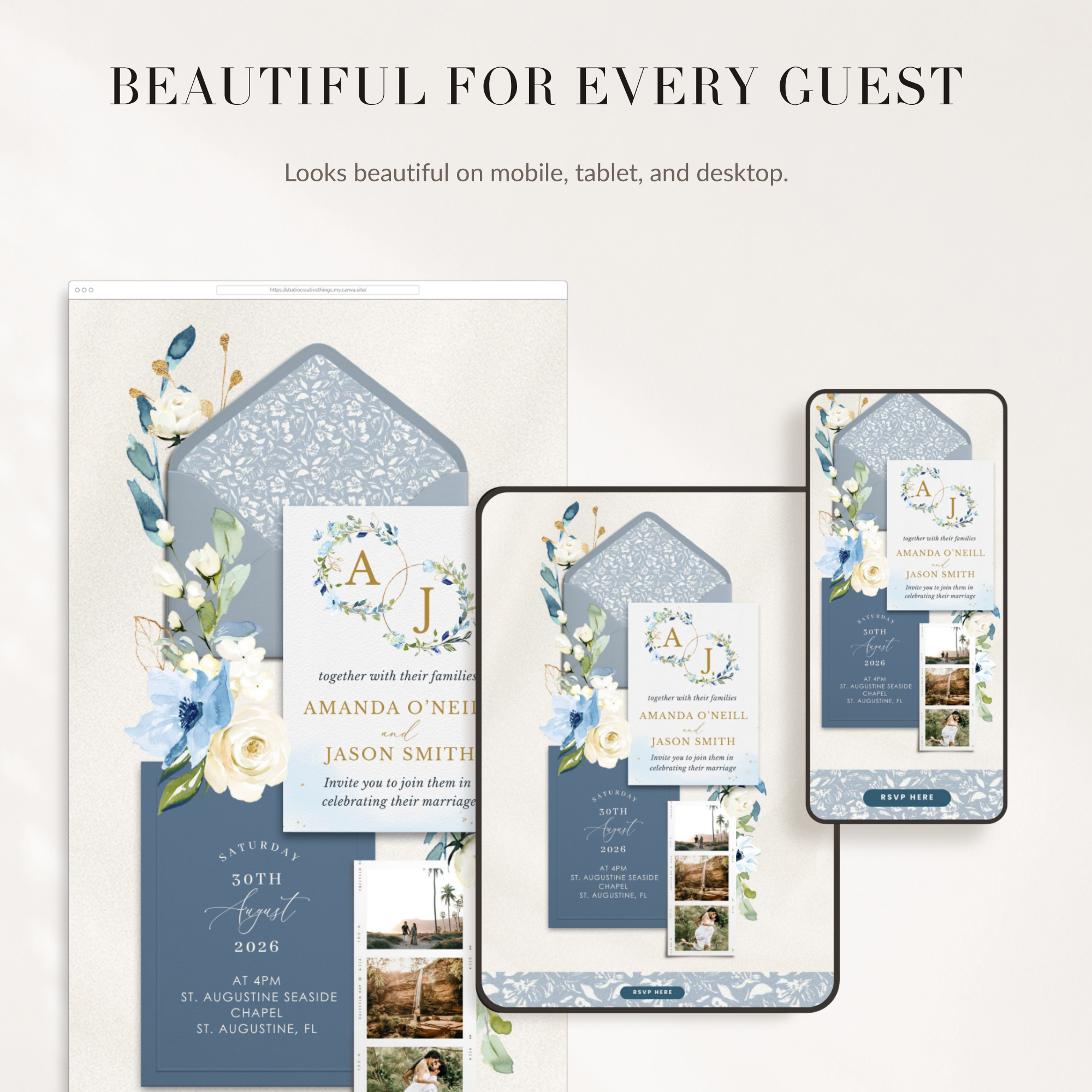 AZZURRA Dusty Blue Online Digital Wedding Invitation with RSVP