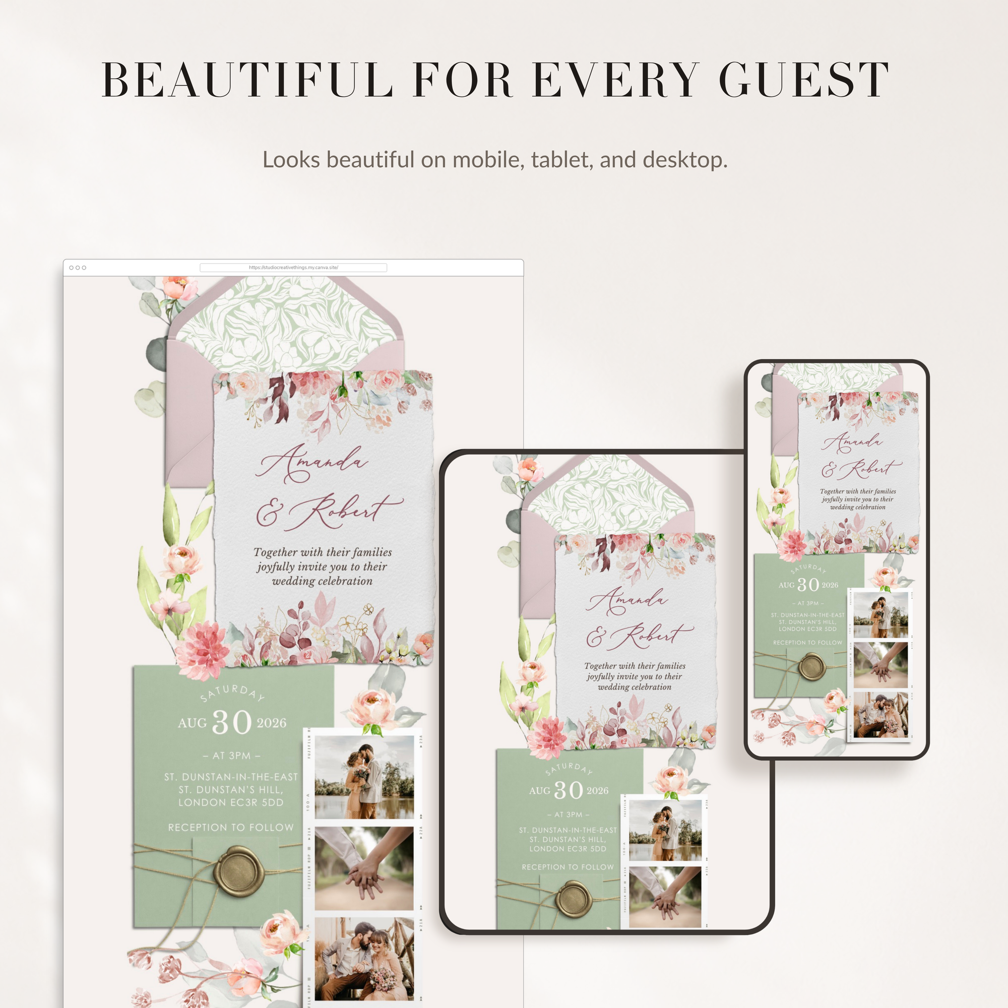 FIORELLA Pink Online Digital Wedding Invitation with RSVP