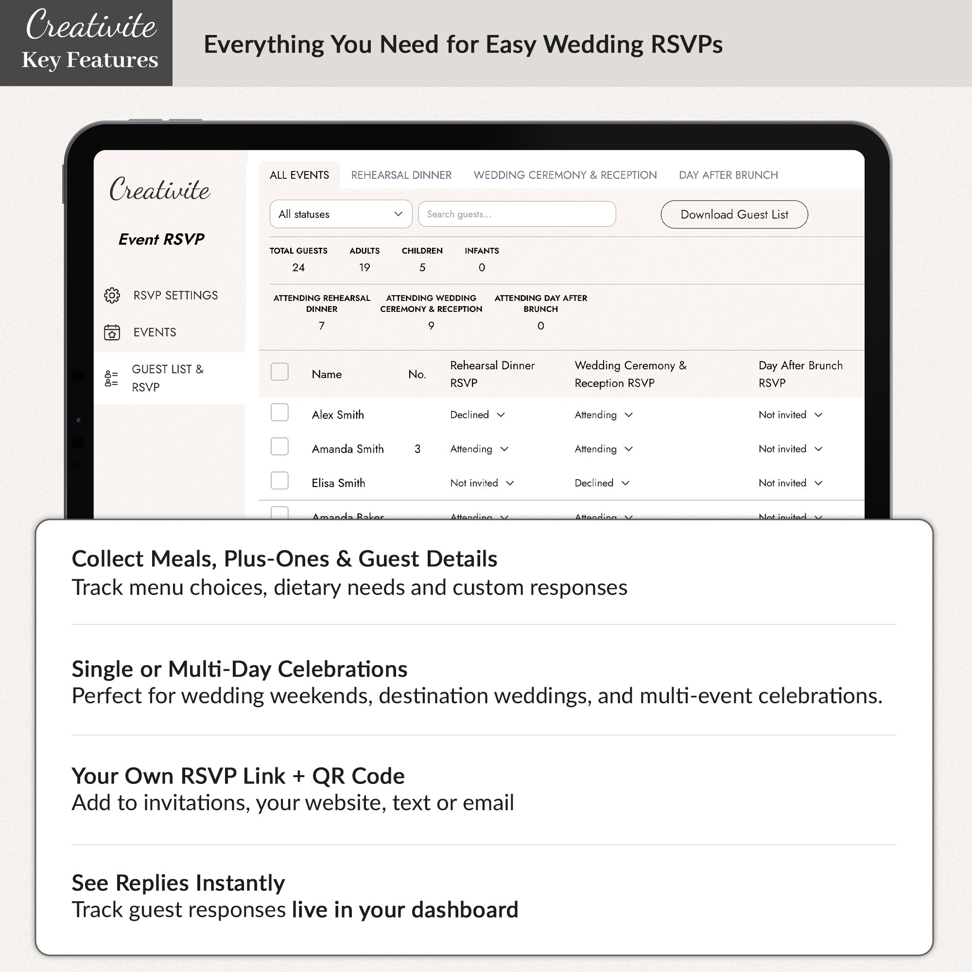 CREATIVITE Online Wedding RSVP Page – Collect &amp; Manage Guest Responses