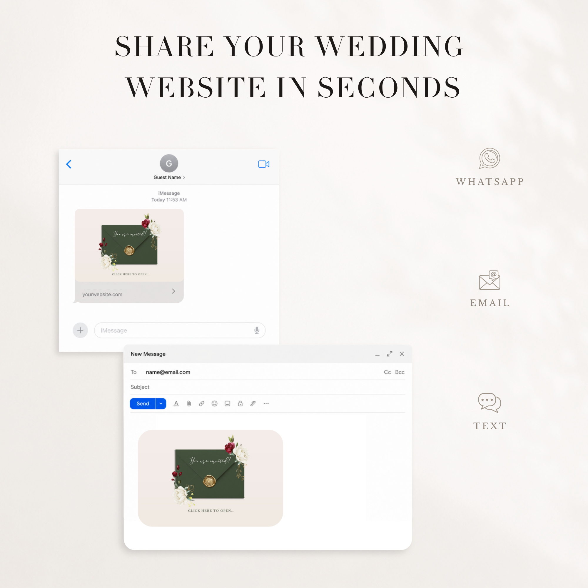 Flora Wedding Website Template for Canva with RSVP - Burgundy &amp; Olive Green