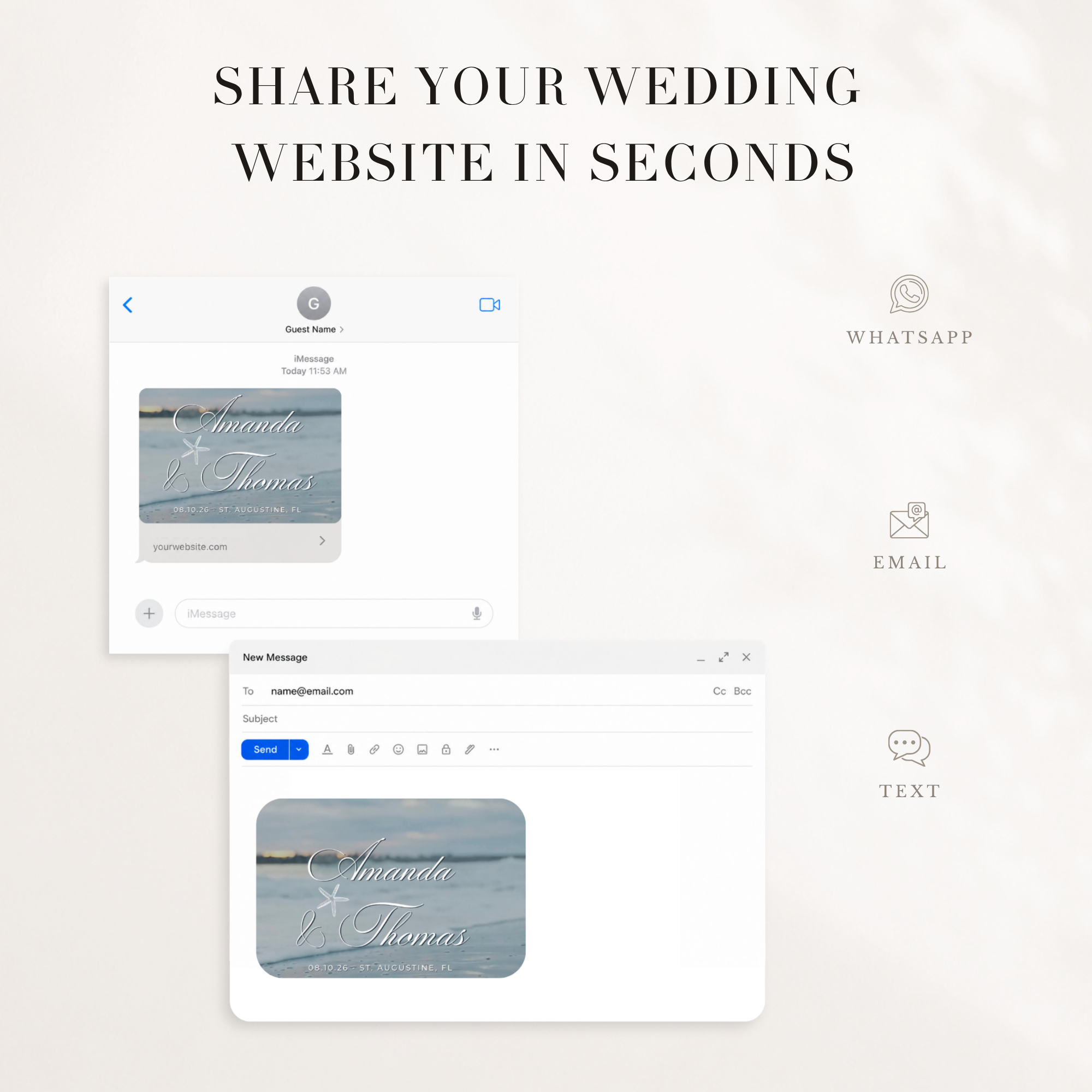 Beach Themed Canva Wedding Website Template with Online RSVP
