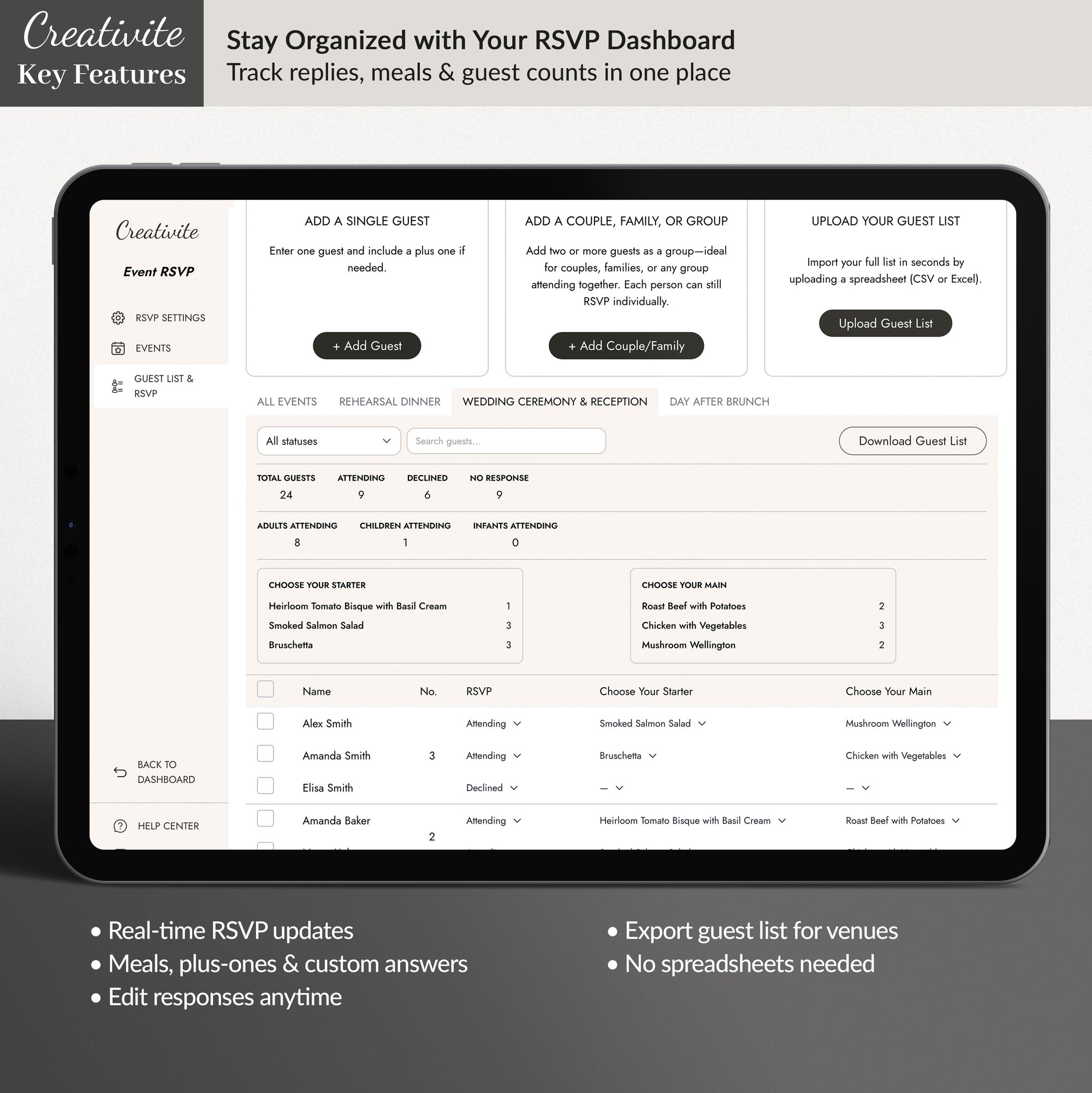 CREATIVITE Online Wedding RSVP Page – Collect &amp; Manage Guest Responses