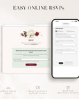 Flora Wedding Website Template for Canva with RSVP - Burgundy & Olive Green