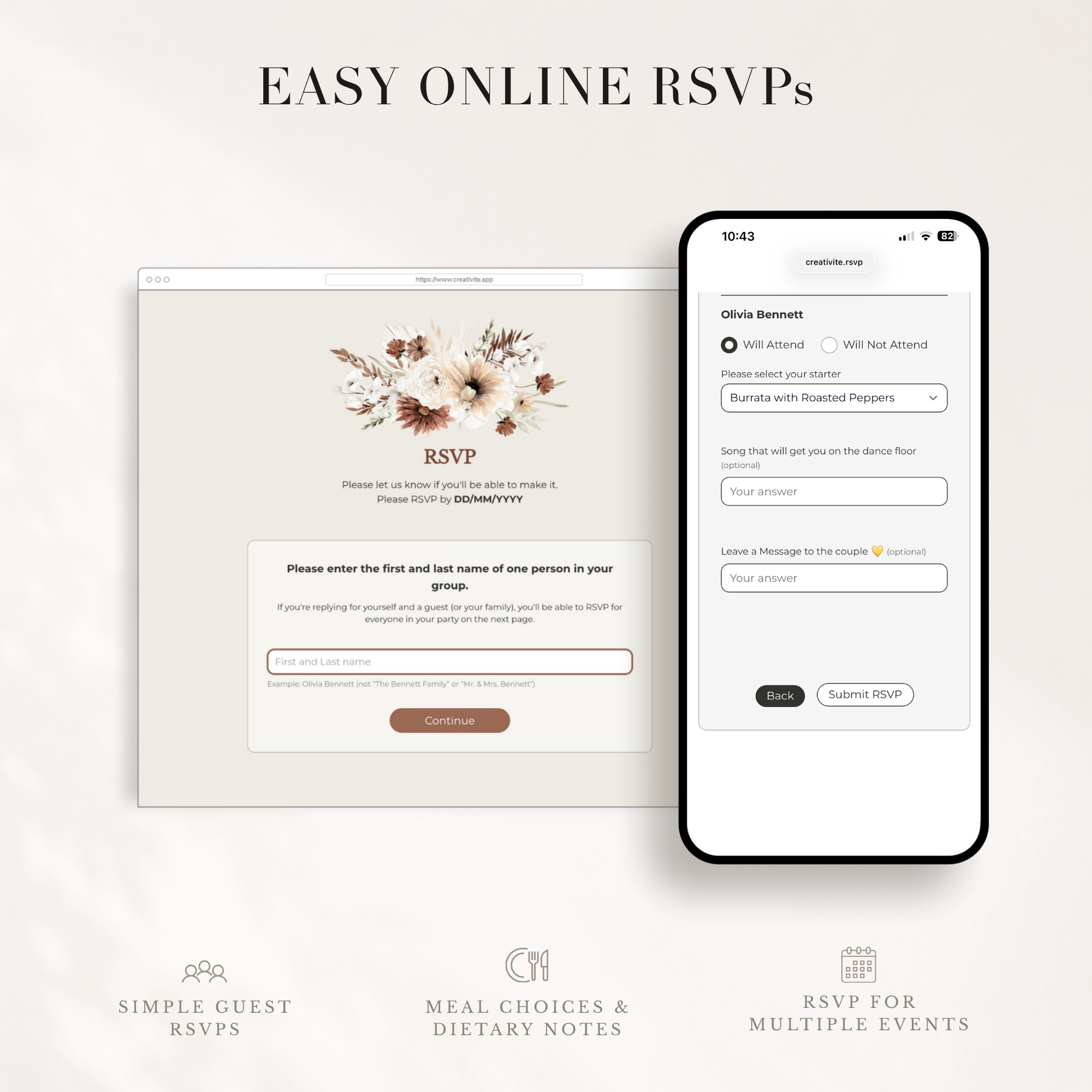 LAUREL Boho Online Digital Wedding Invitation with RSVP