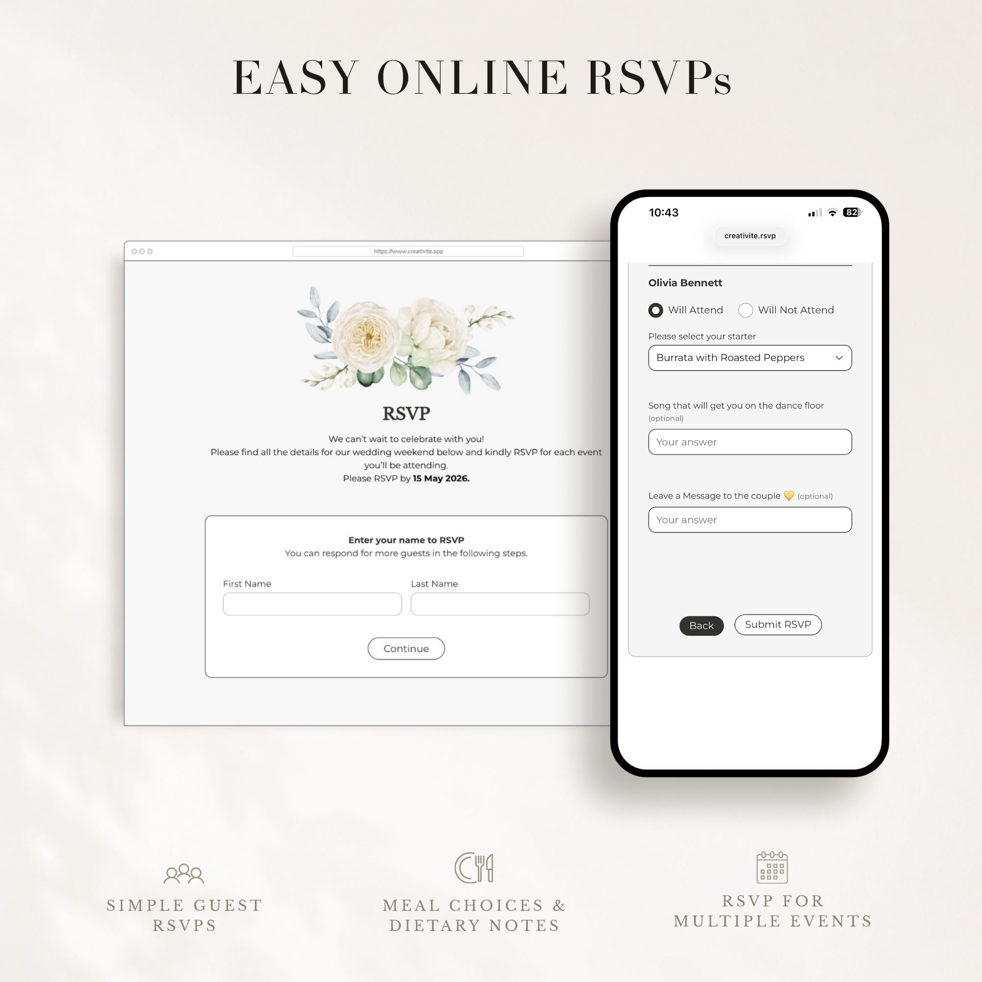 ELLA Modern Online Digital Wedding Invitation with RSVP