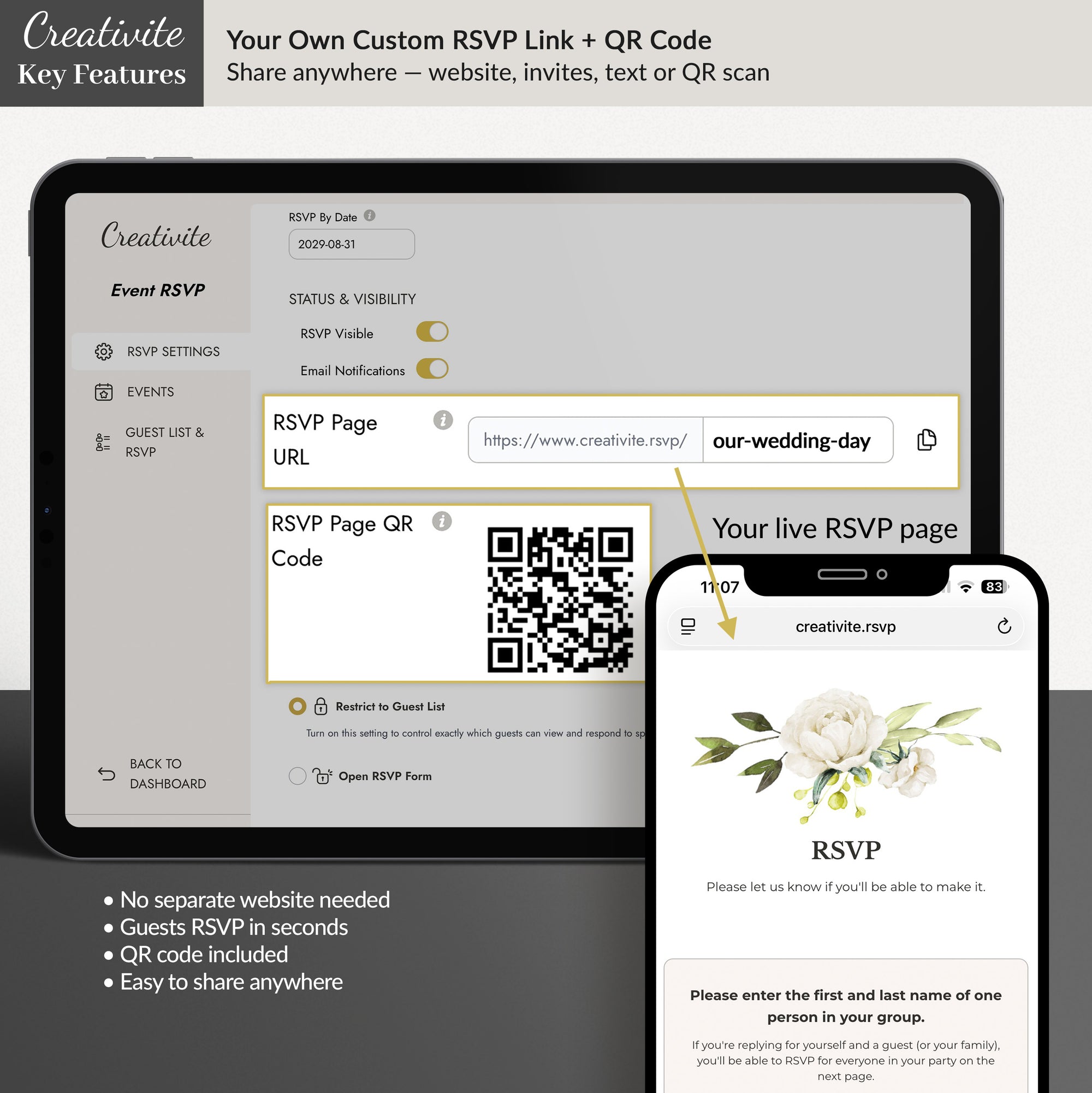 CREATIVITE Online Wedding RSVP Page – Collect &amp; Manage Guest Responses