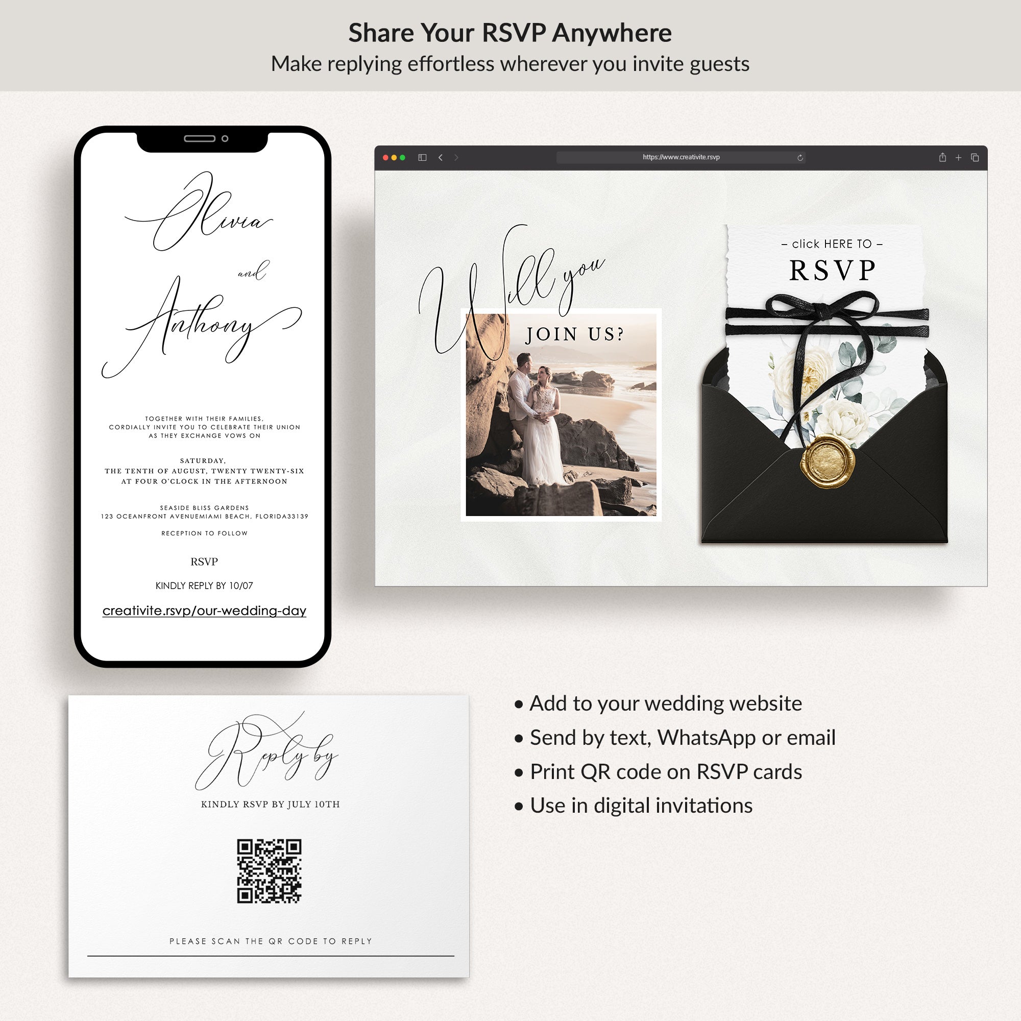 CREATIVITE Online Wedding RSVP Page – Collect &amp; Manage Guest Responses
