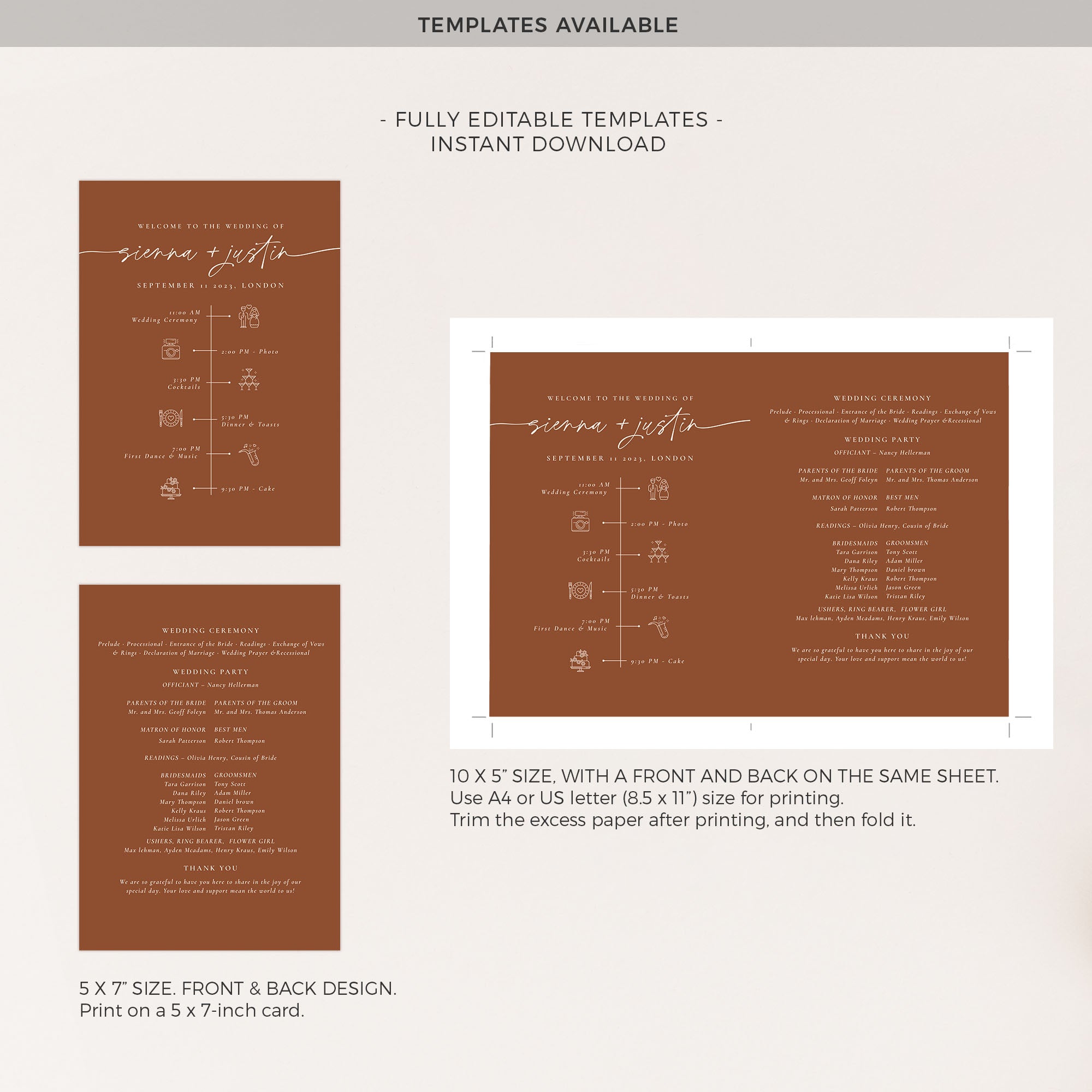 SIENNA Wedding Program Fan Template