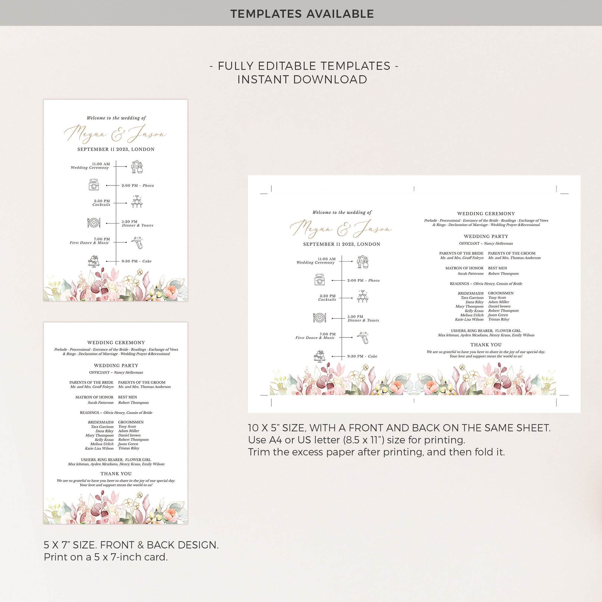 FIORELLA Wedding Fan Program Template