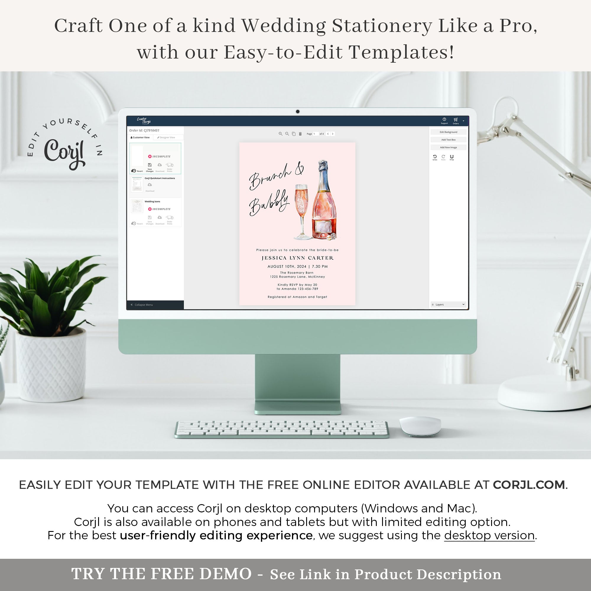 Brunch &amp; Bubbly Bridal Shower Invitation Template