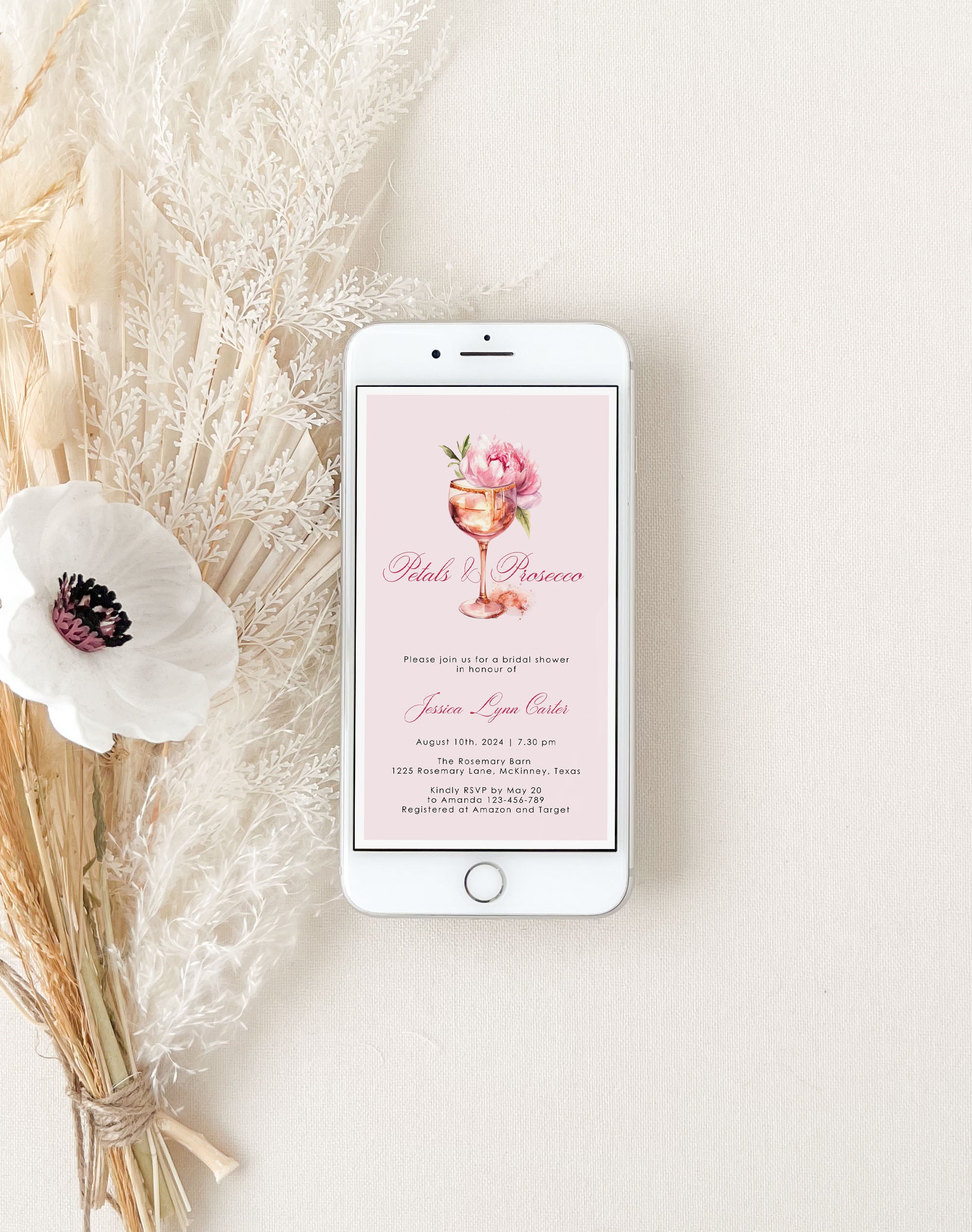 Petals and Prosecco Bridal Shower Invitation