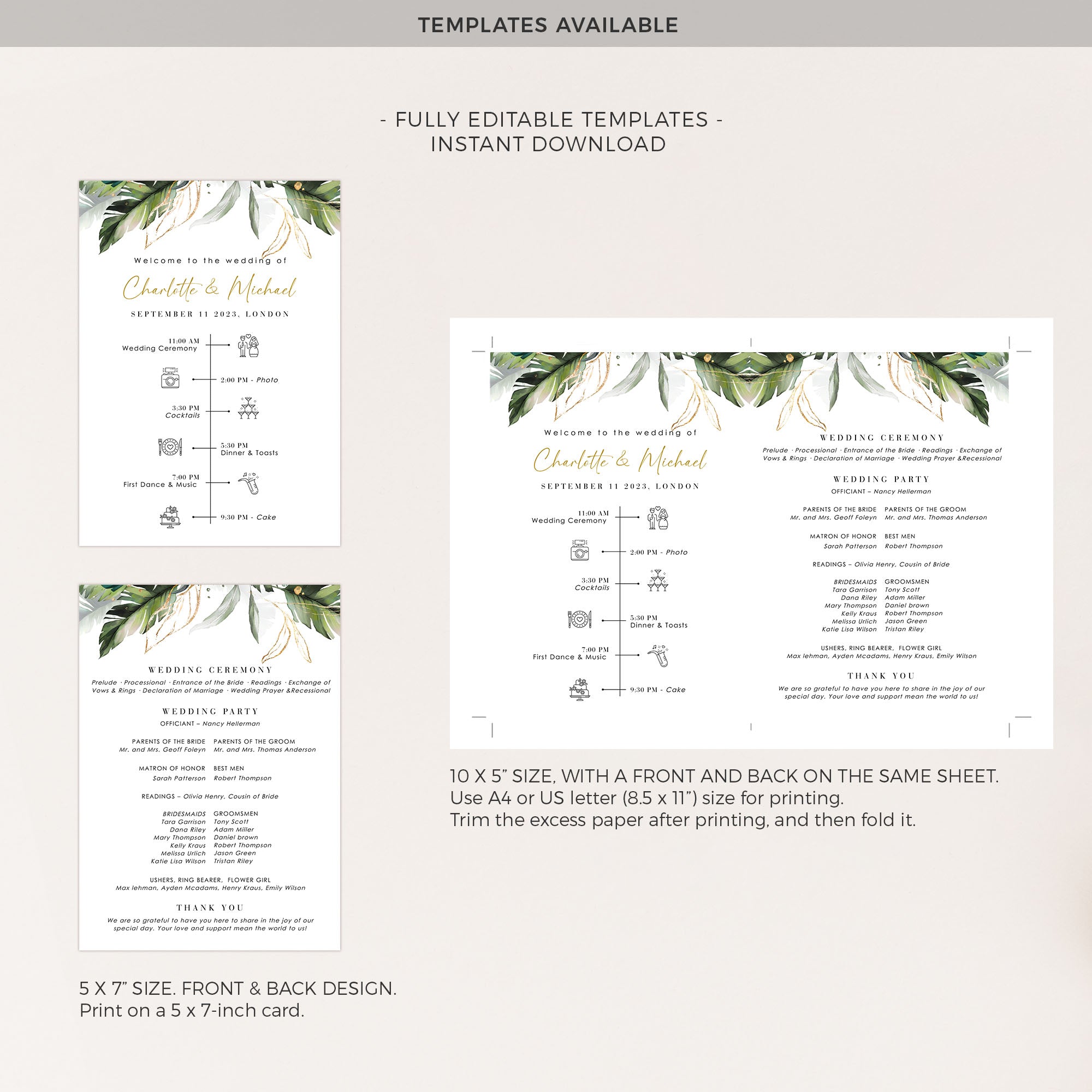PALMA Tropical Wedding Program Fan Template