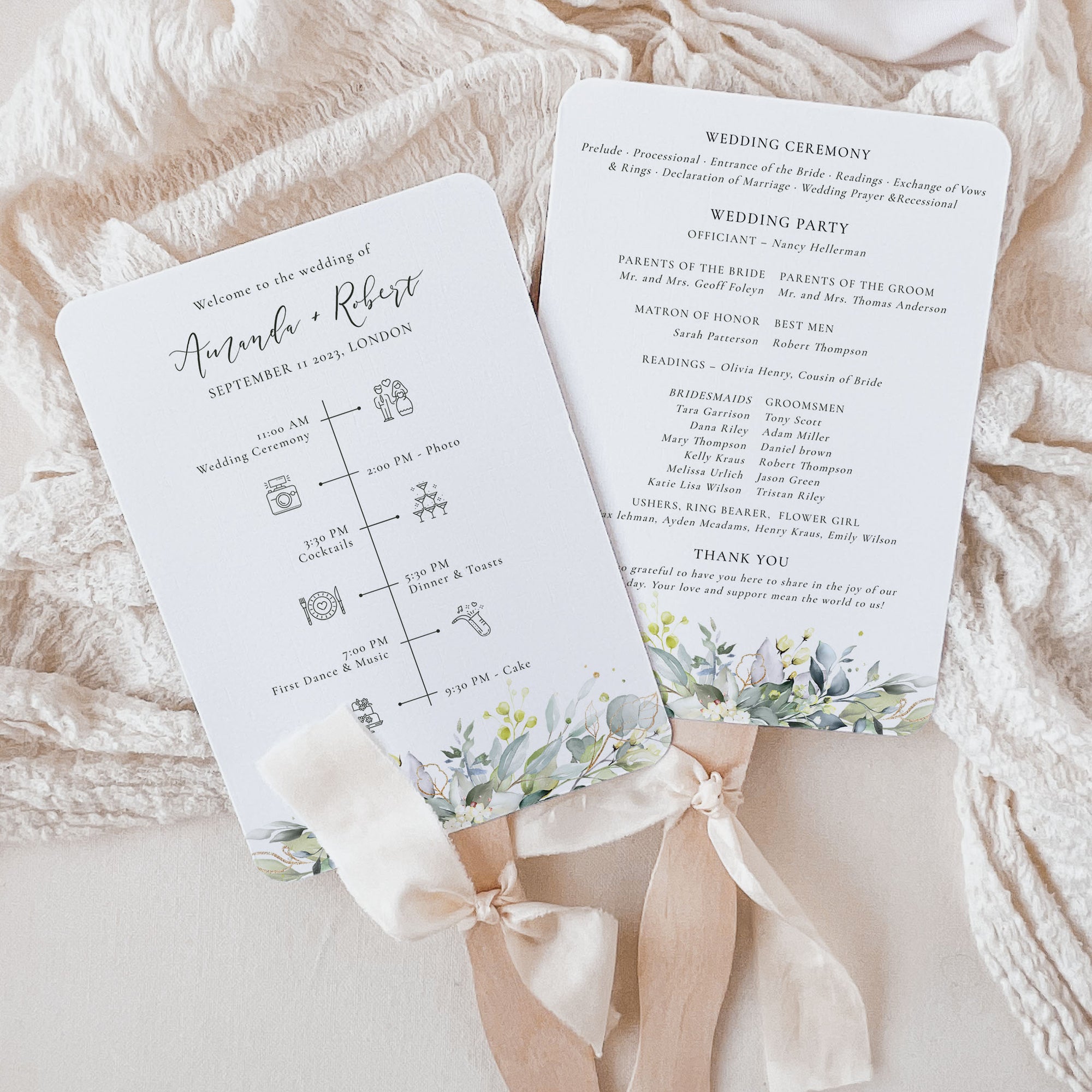 FLORA Rustic Wedding Fan Program Template