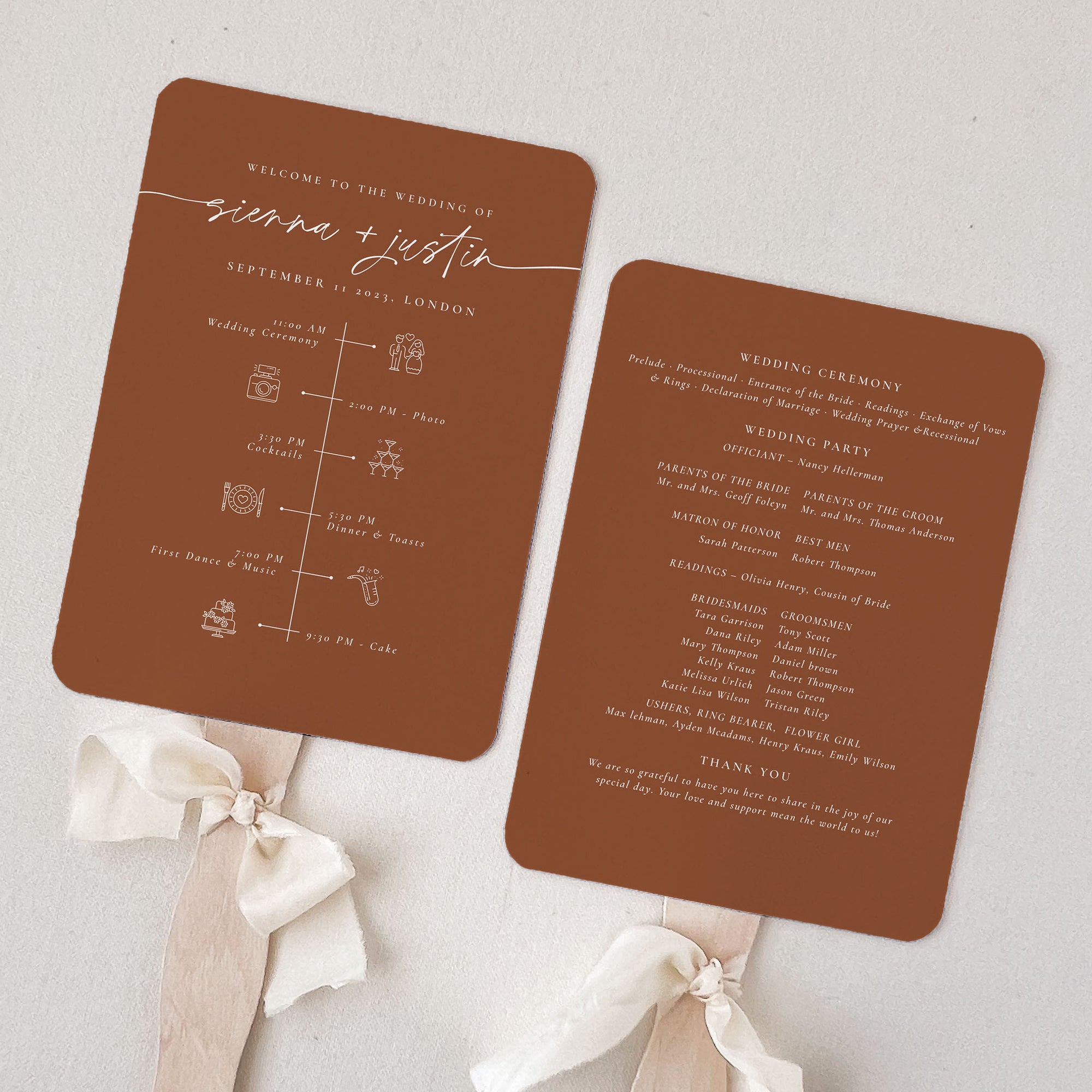 SIENNA Wedding Program Fan Template