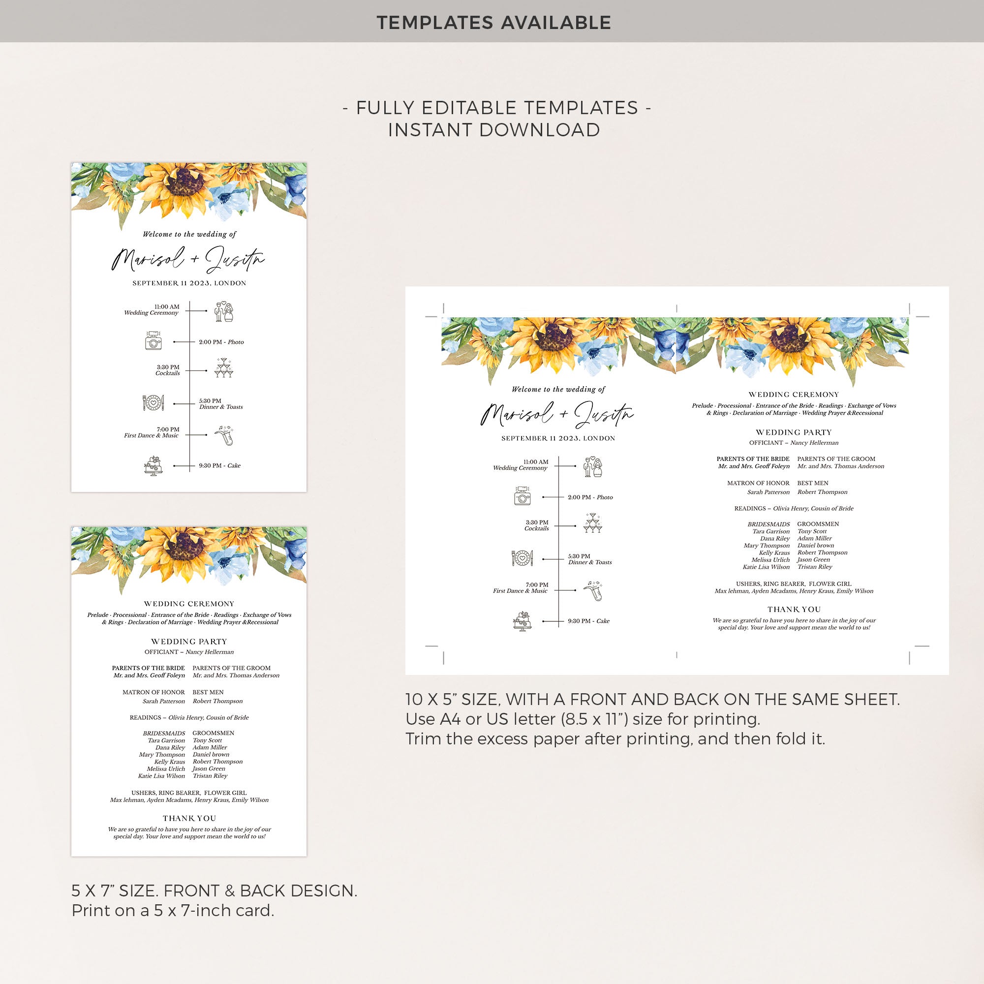 IVY Wedding Fan Program Template