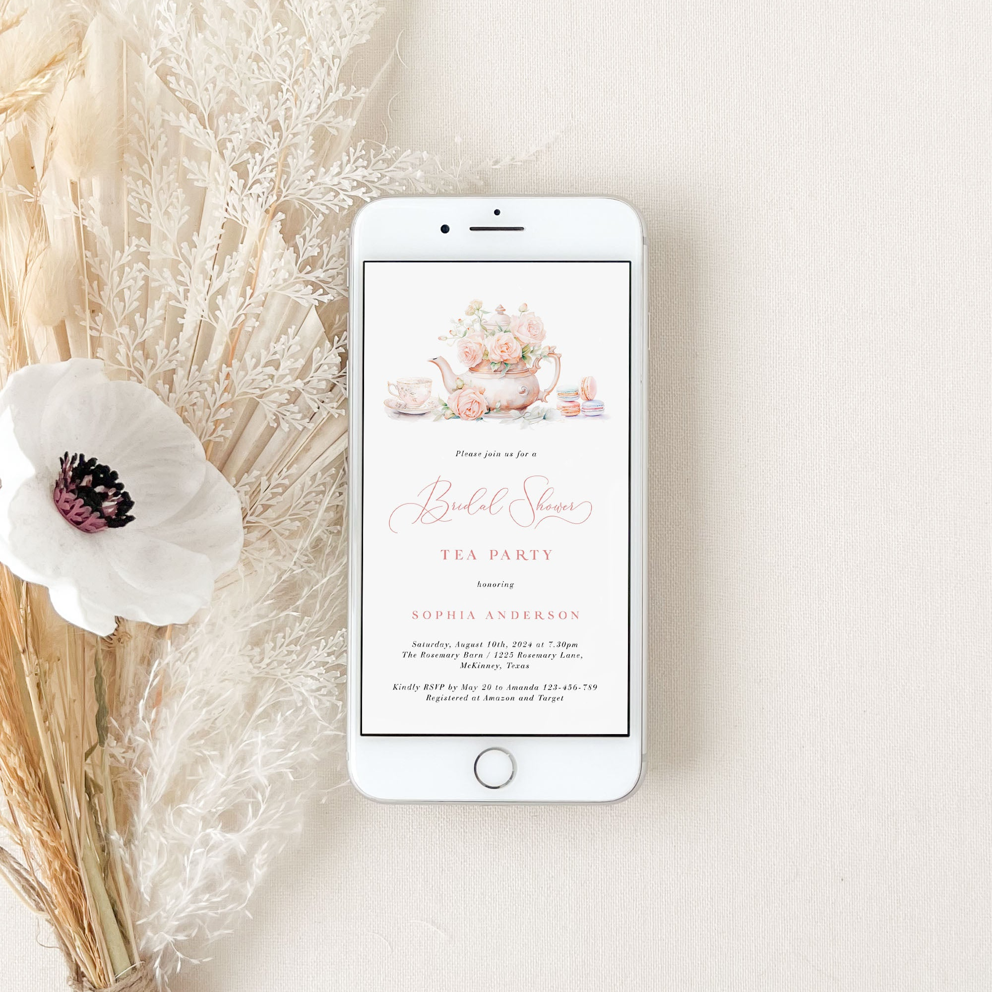 Tea Party Bridal Shower Digital Invitation