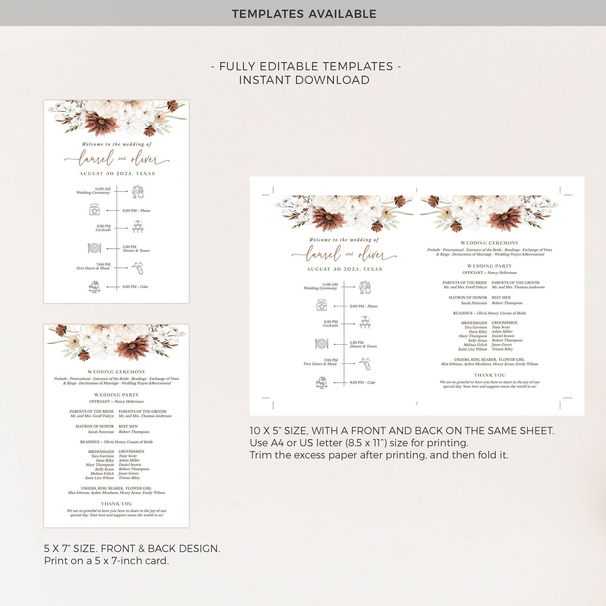LAUREL Wedding Program Fan Template