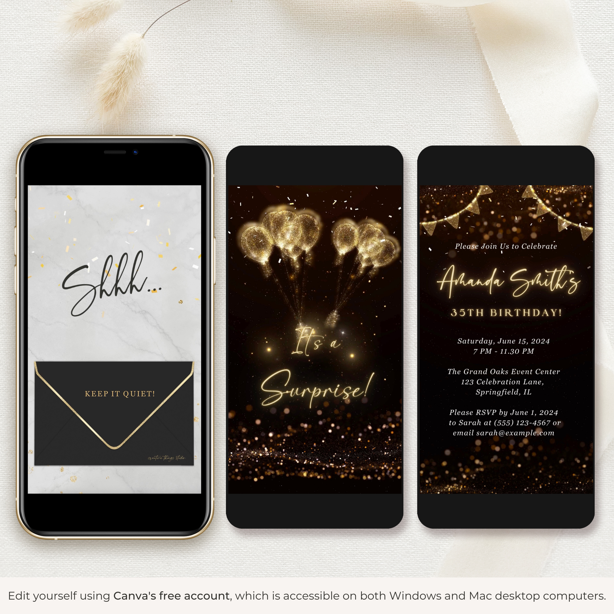 LUSTER Video Invitation for Birthday Party - Black