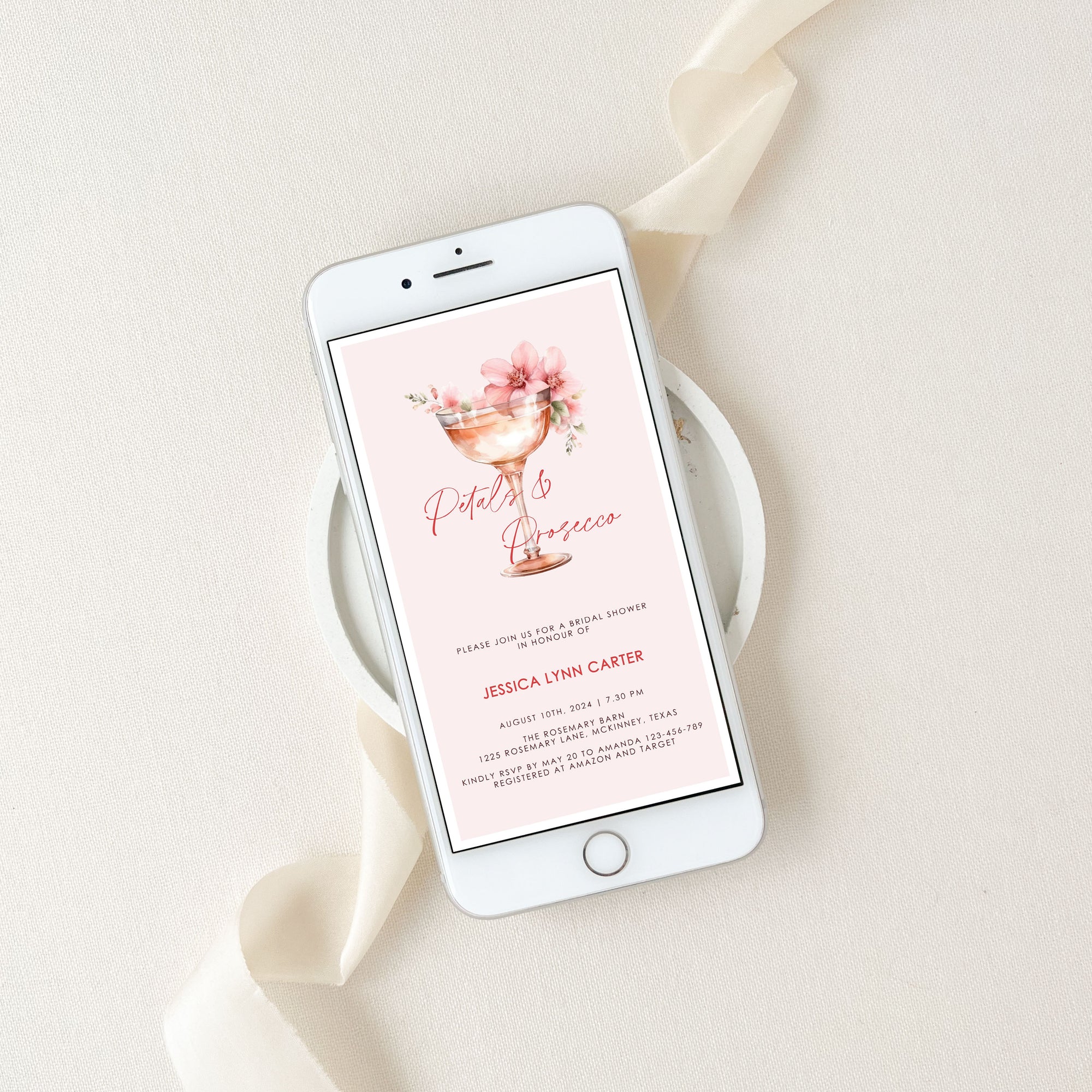 Petals and Prosecco Bridal Shower Card Digital