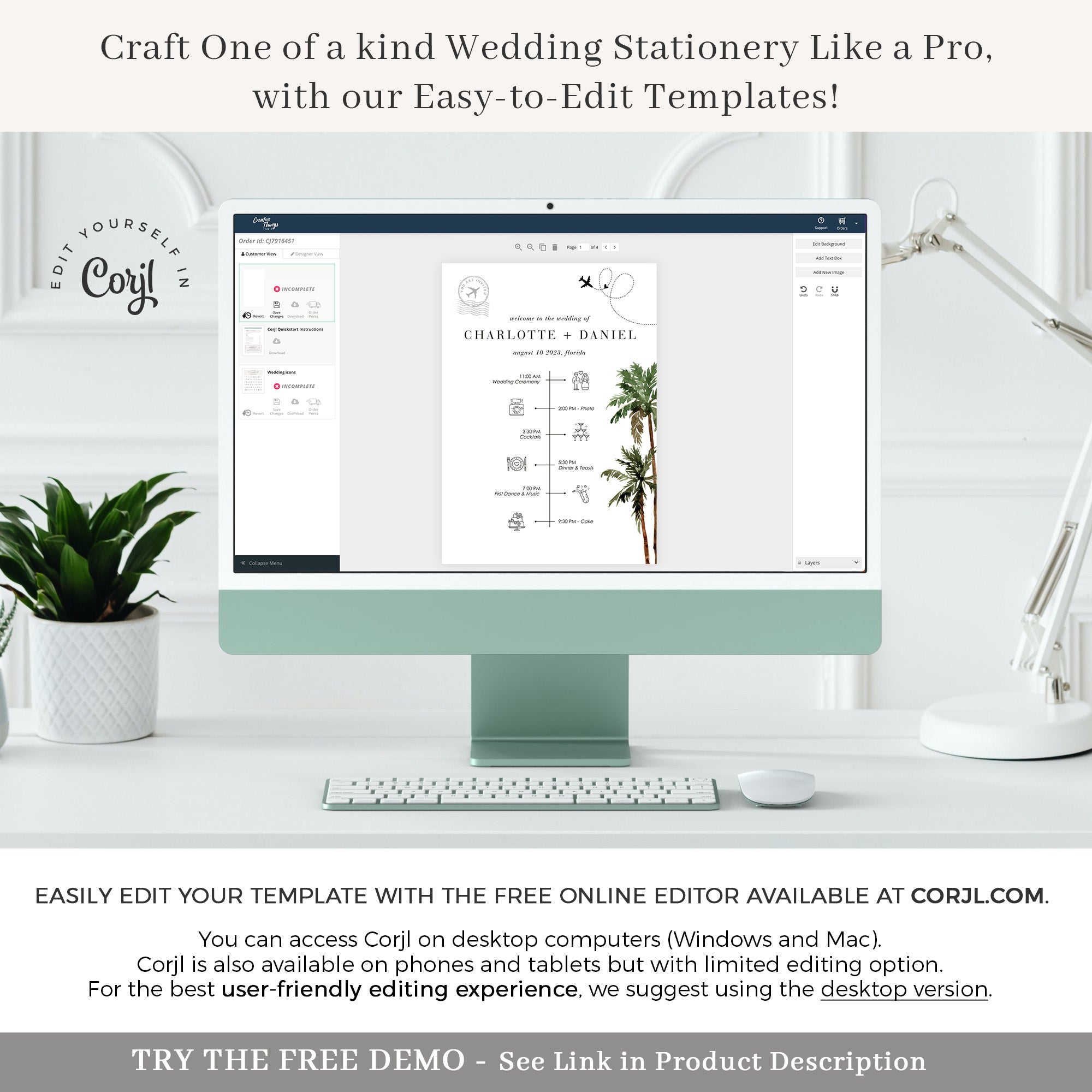 KONA Palm Trees Wedding Program Fan Template