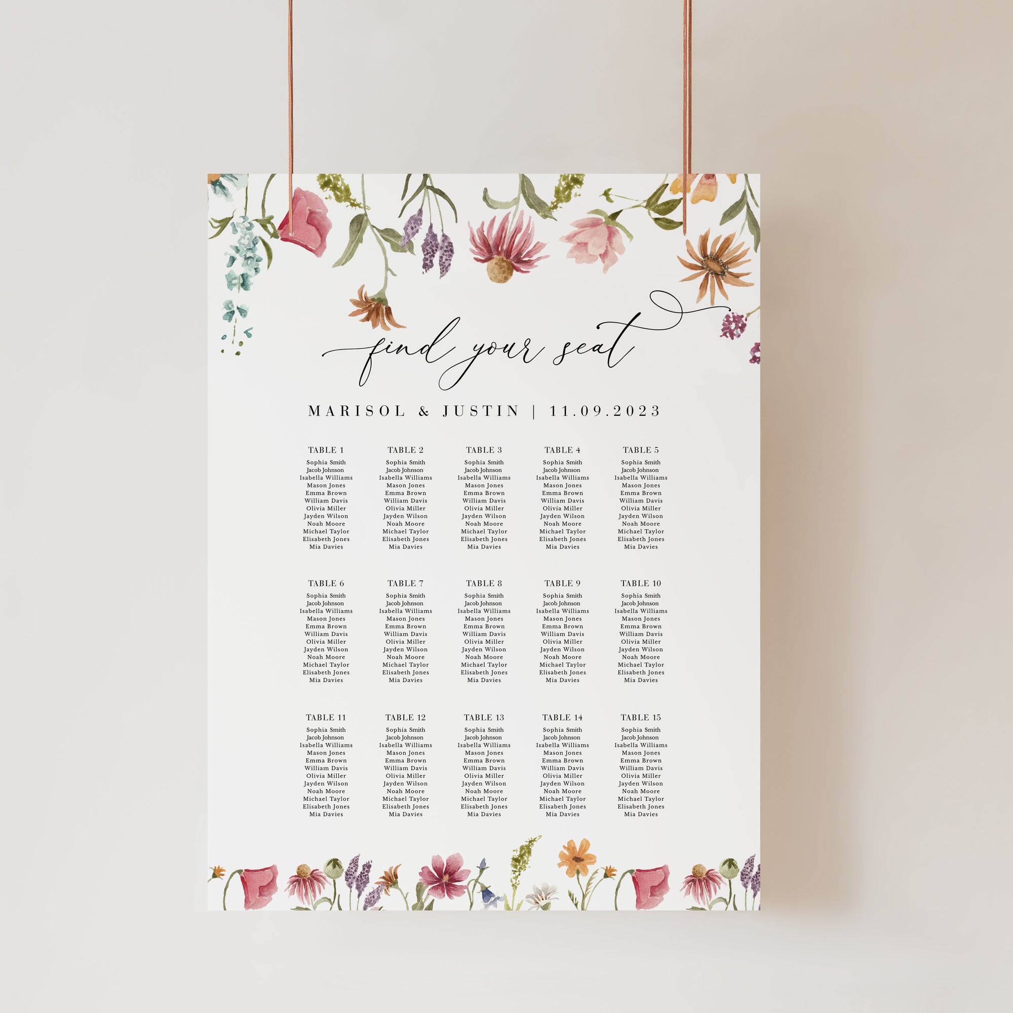 APRIL Printable Wedding Seating Chart Template