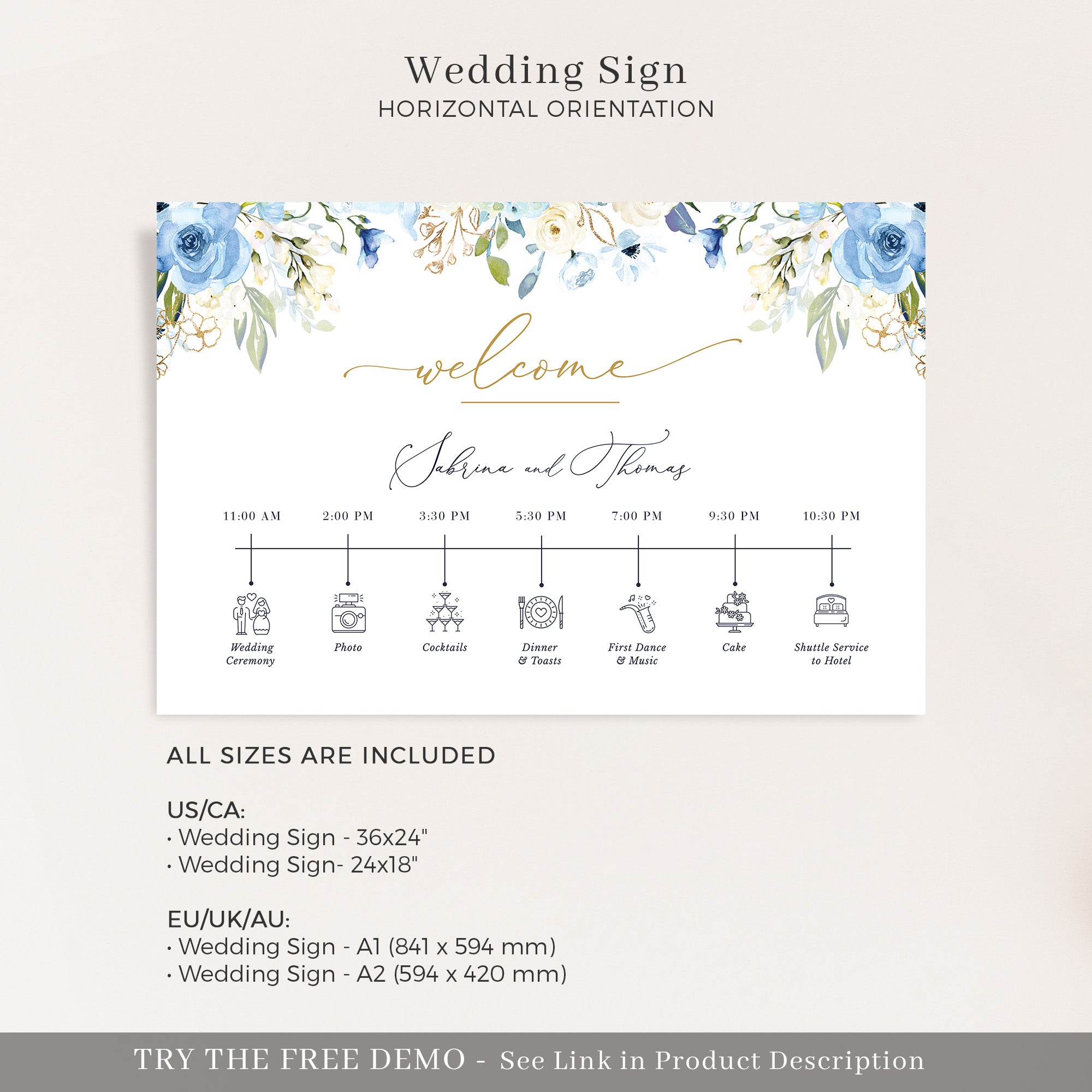 AZZURRA Wedding Timeline Sign Template