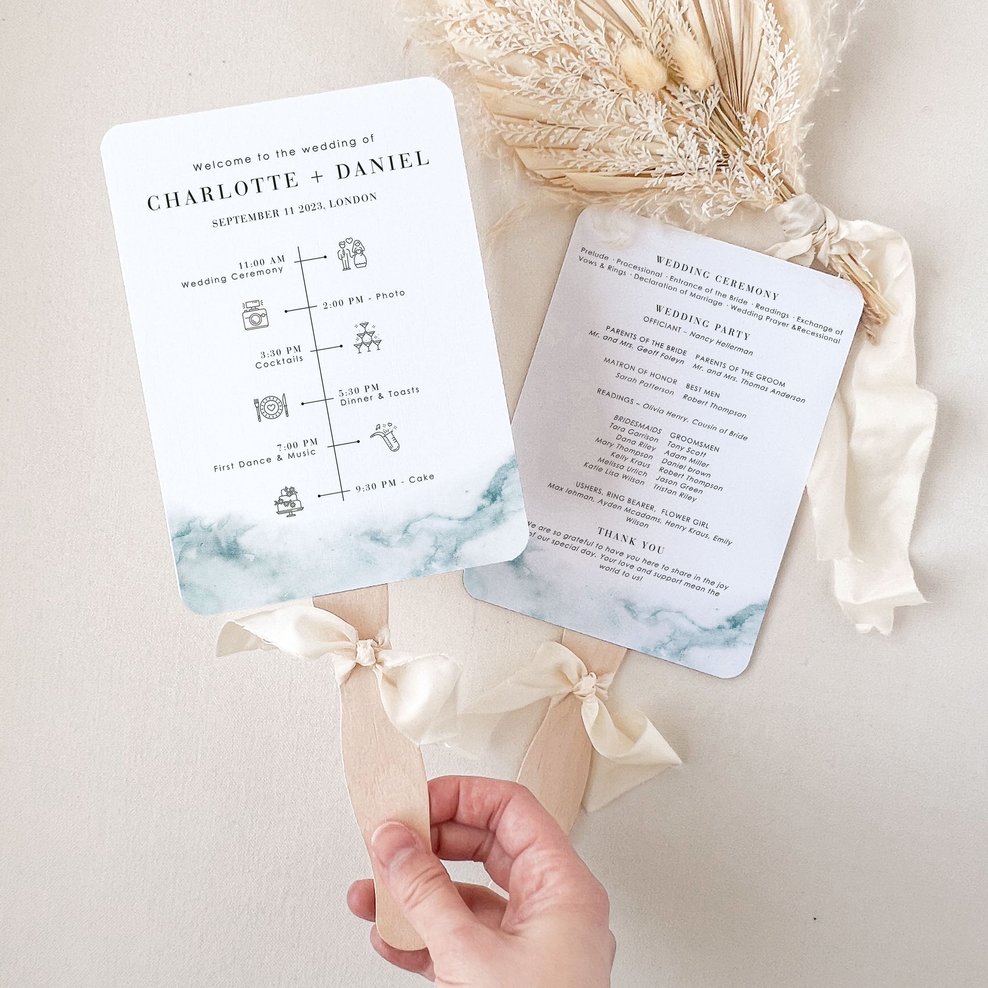 CHIARA Beach Wedding Program Fans Template