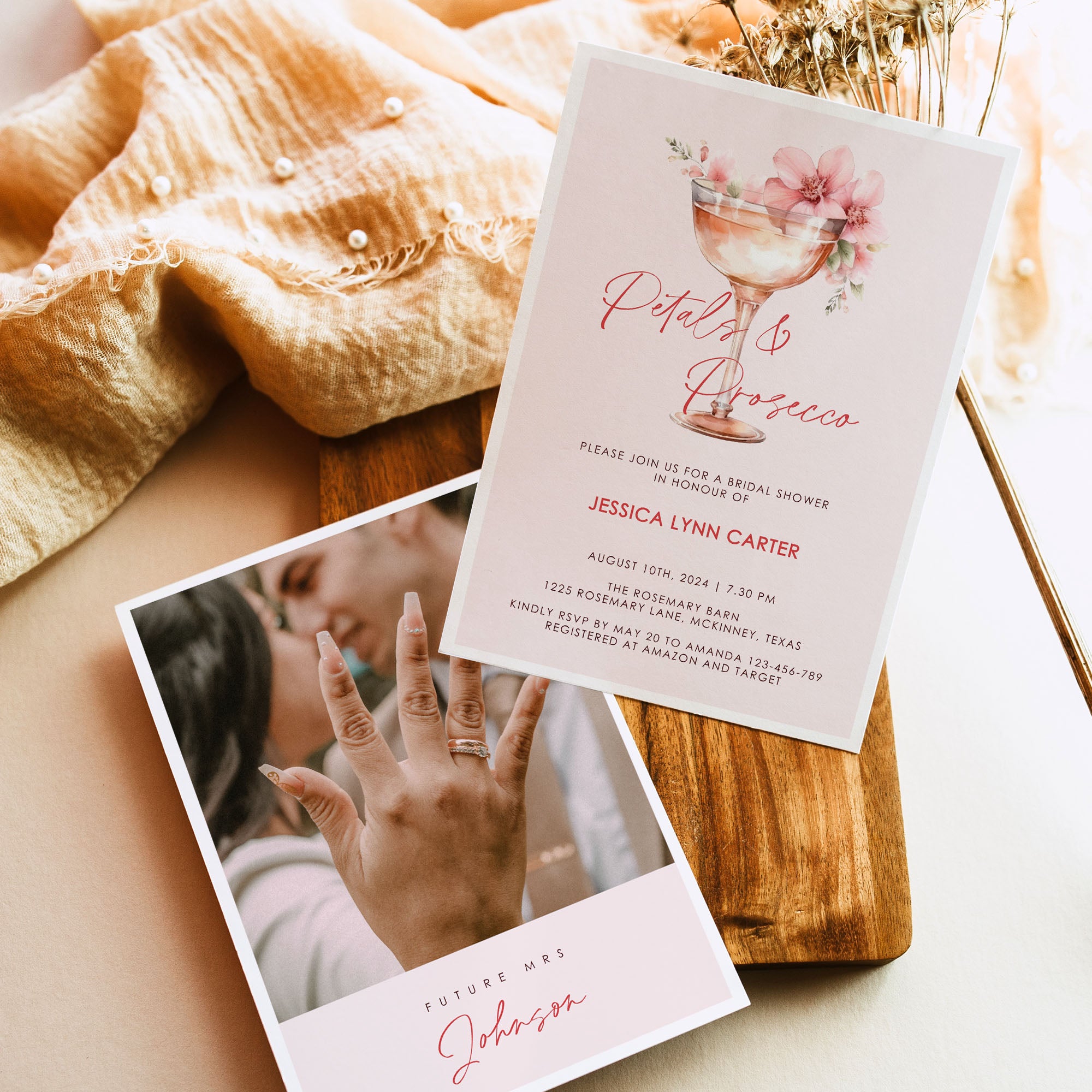 Petals and Prosecco Bridal Shower Card Template
