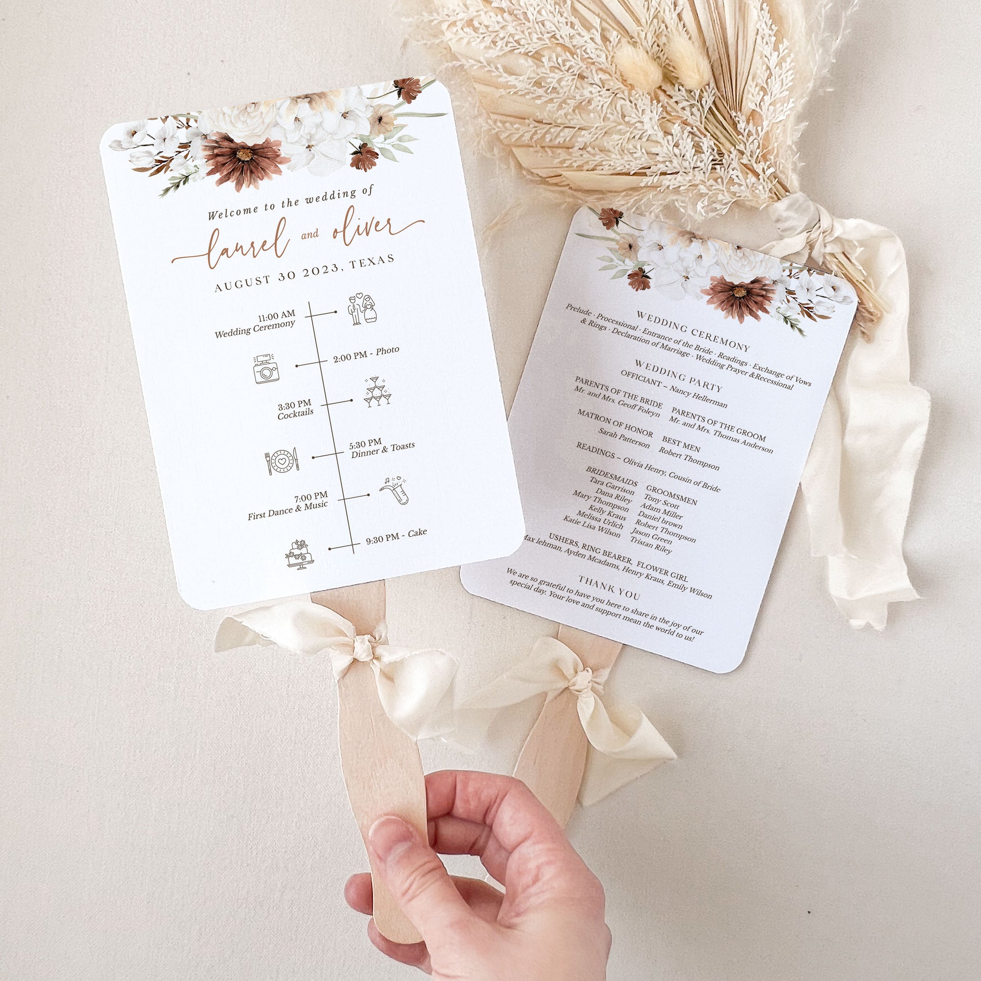 LAUREL Wedding Program Fan Template