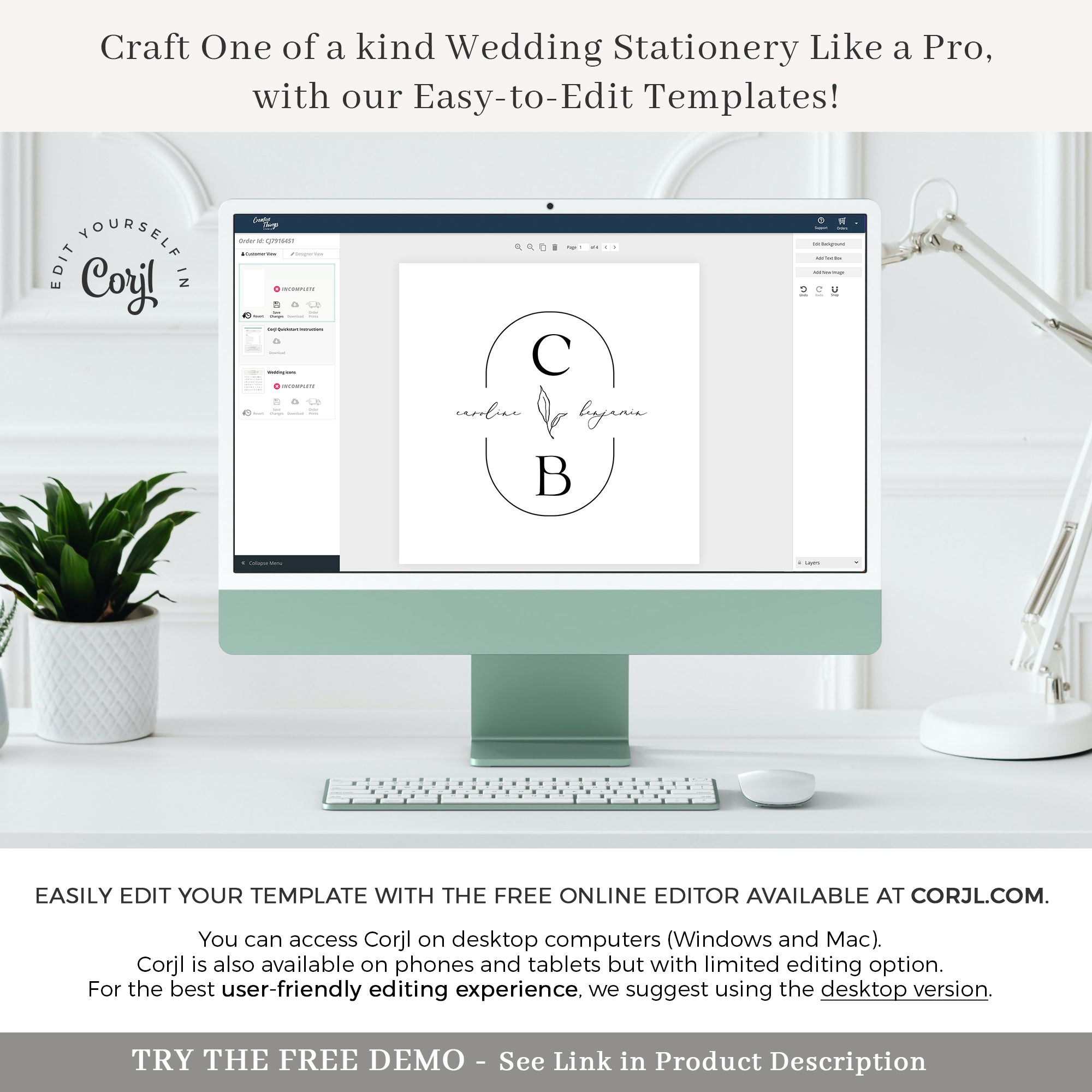 CAROLINE Wedding Logo with initials