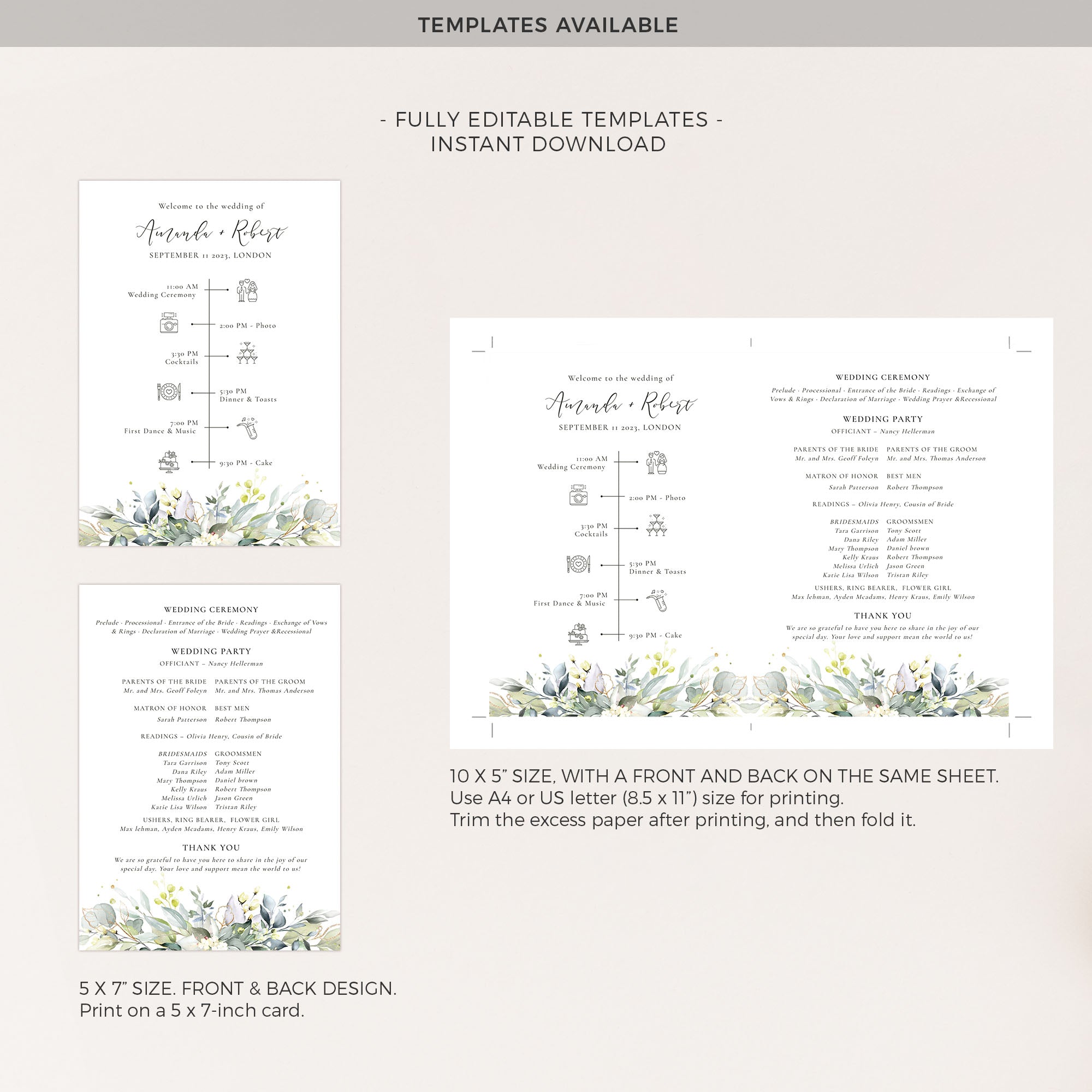 FLORA Rustic Wedding Fan Program Template