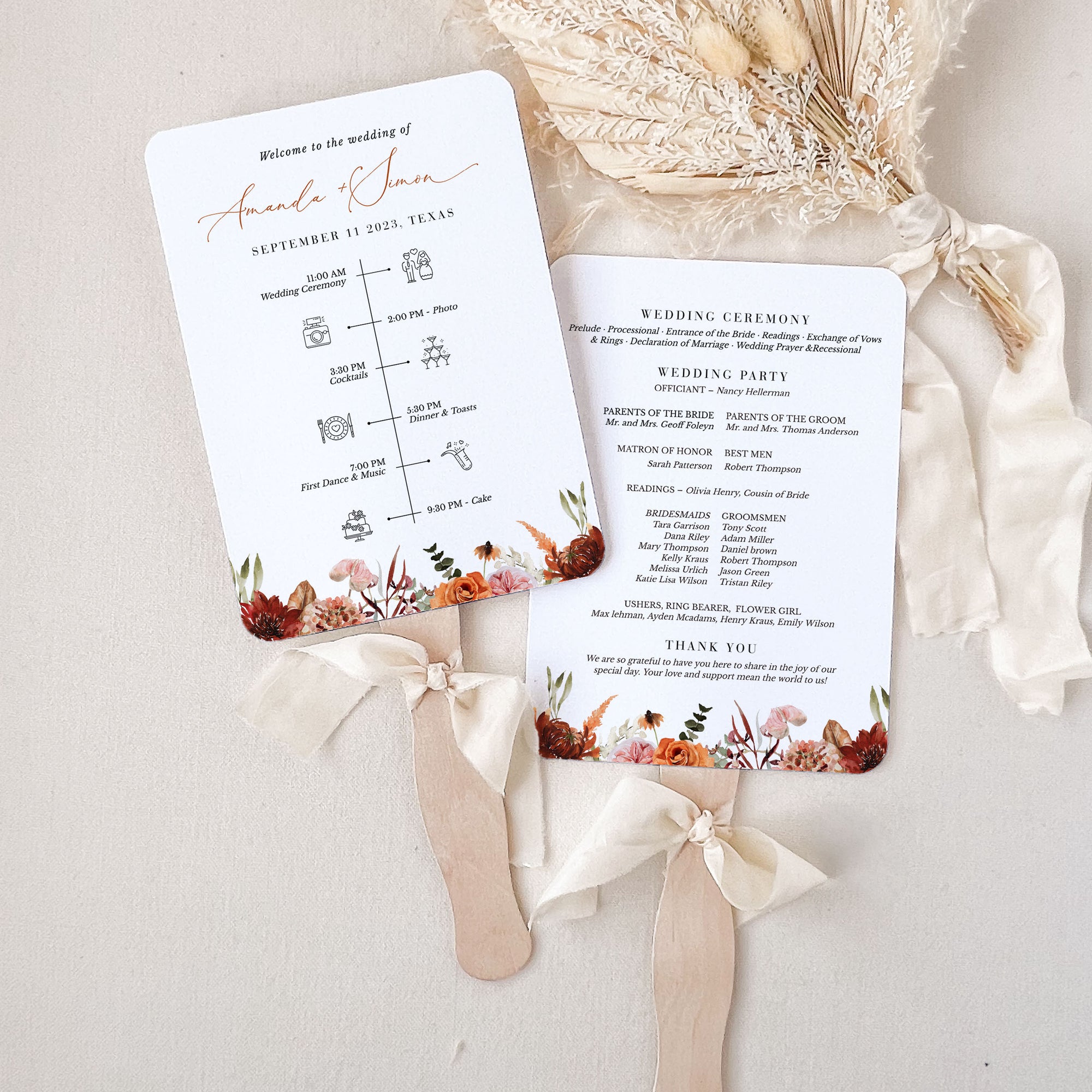 SCARLETT Wedding Ceremony Program Fans Template
