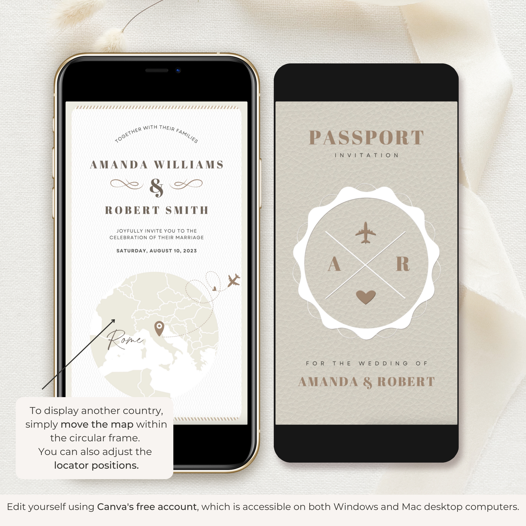 Passport Wedding Invitation Video Template - Taupe