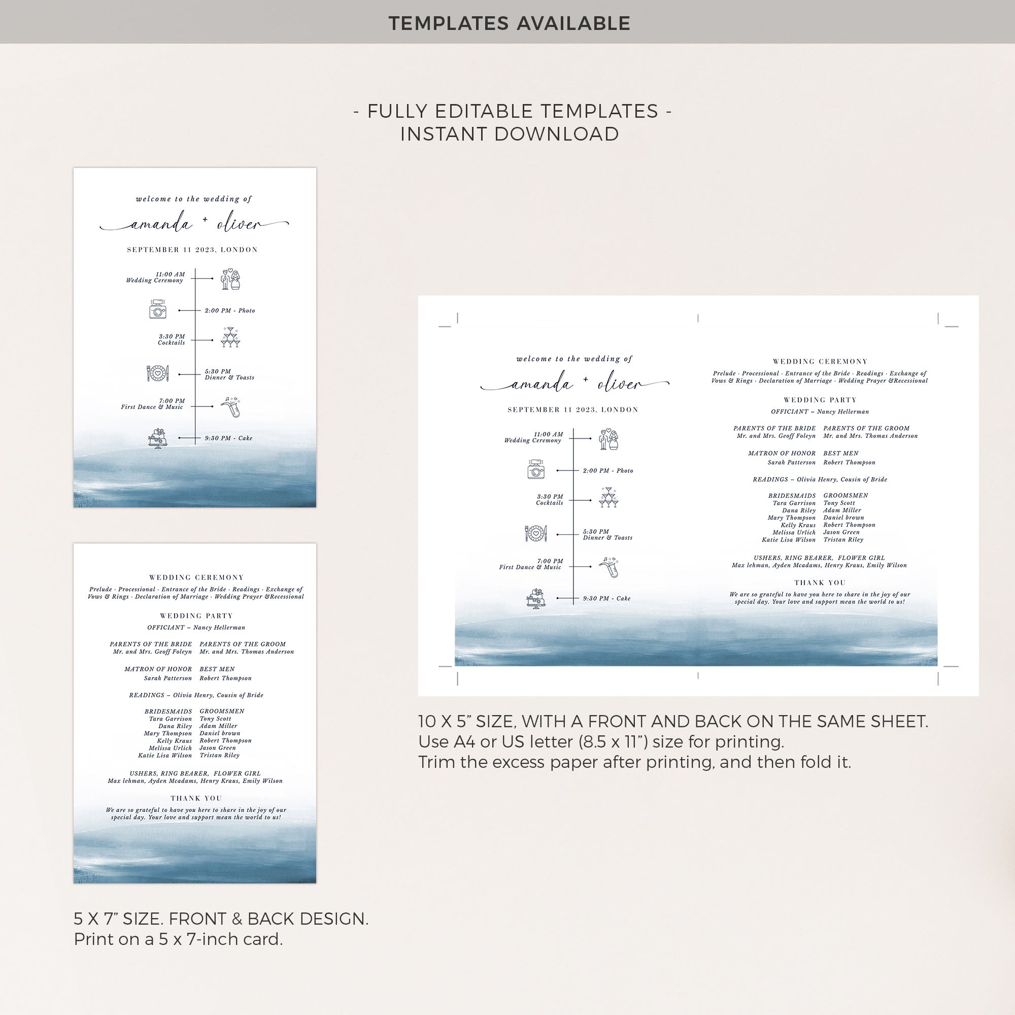 ELETTRA Wedding Ceremony Program Fans Printable